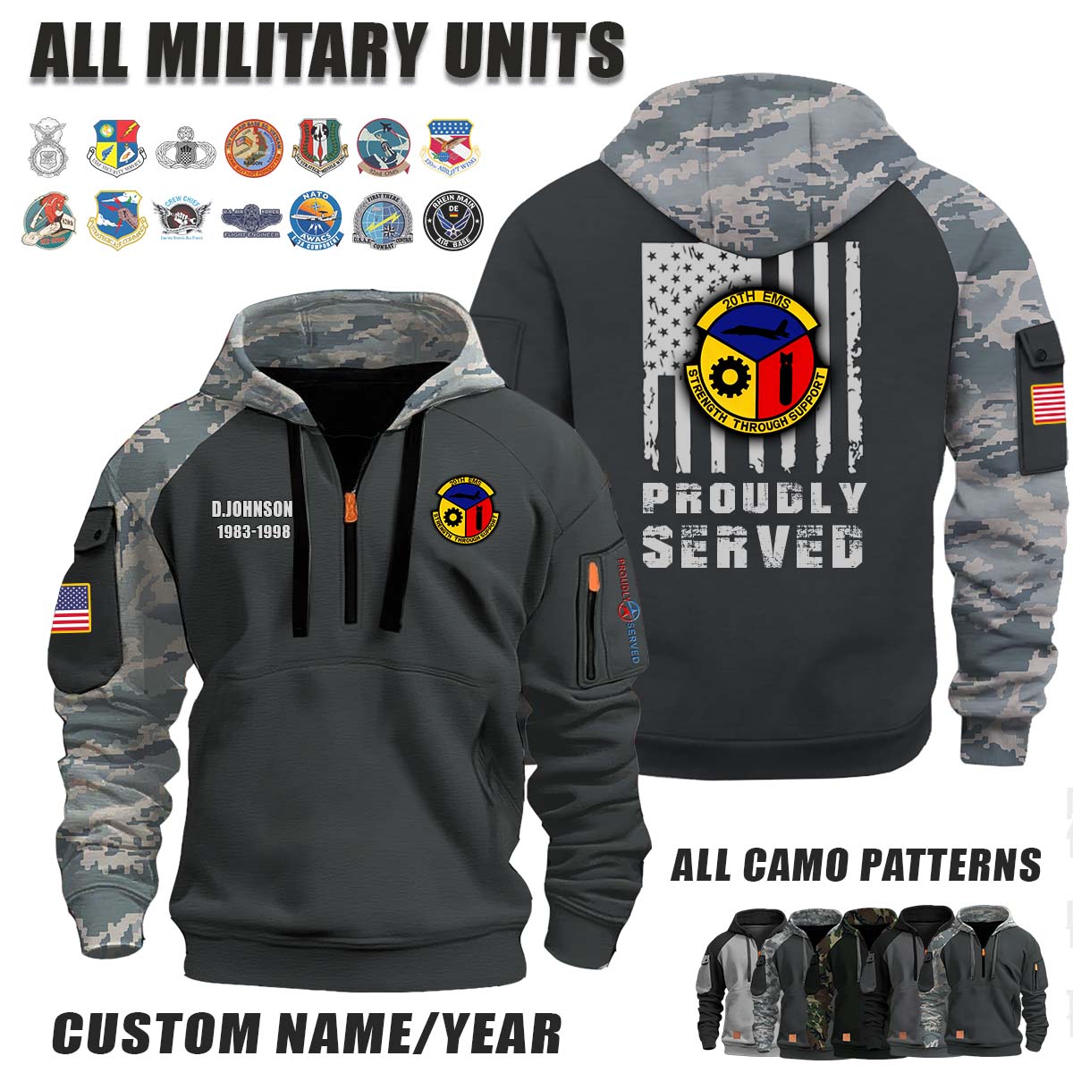20th EMS Equipment Maintenance Squadron_Camo Halfzip Hoodie