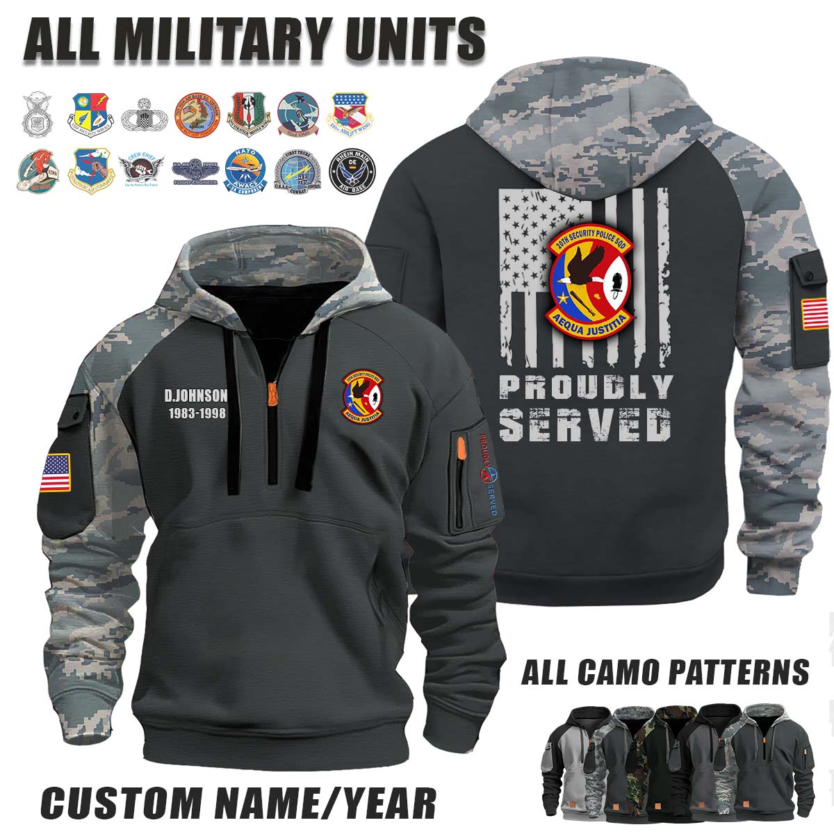 20th SPS Security Police Squadron_Camo Halfzip Hoodie