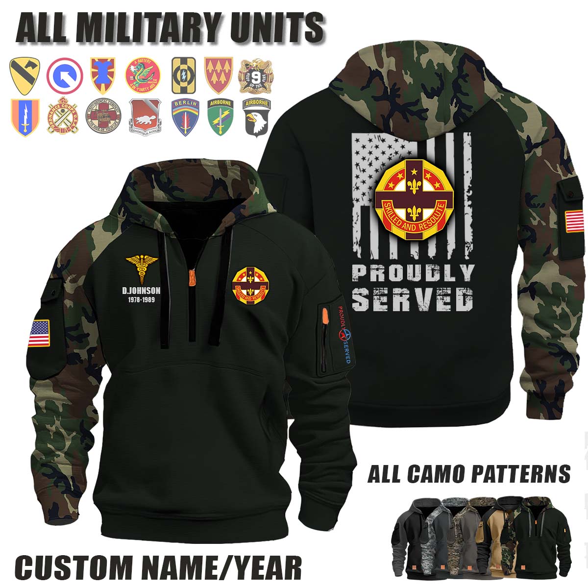212th MASH 212th Mobile Army Surgical Hospital_Camo Halfzip Hoodie