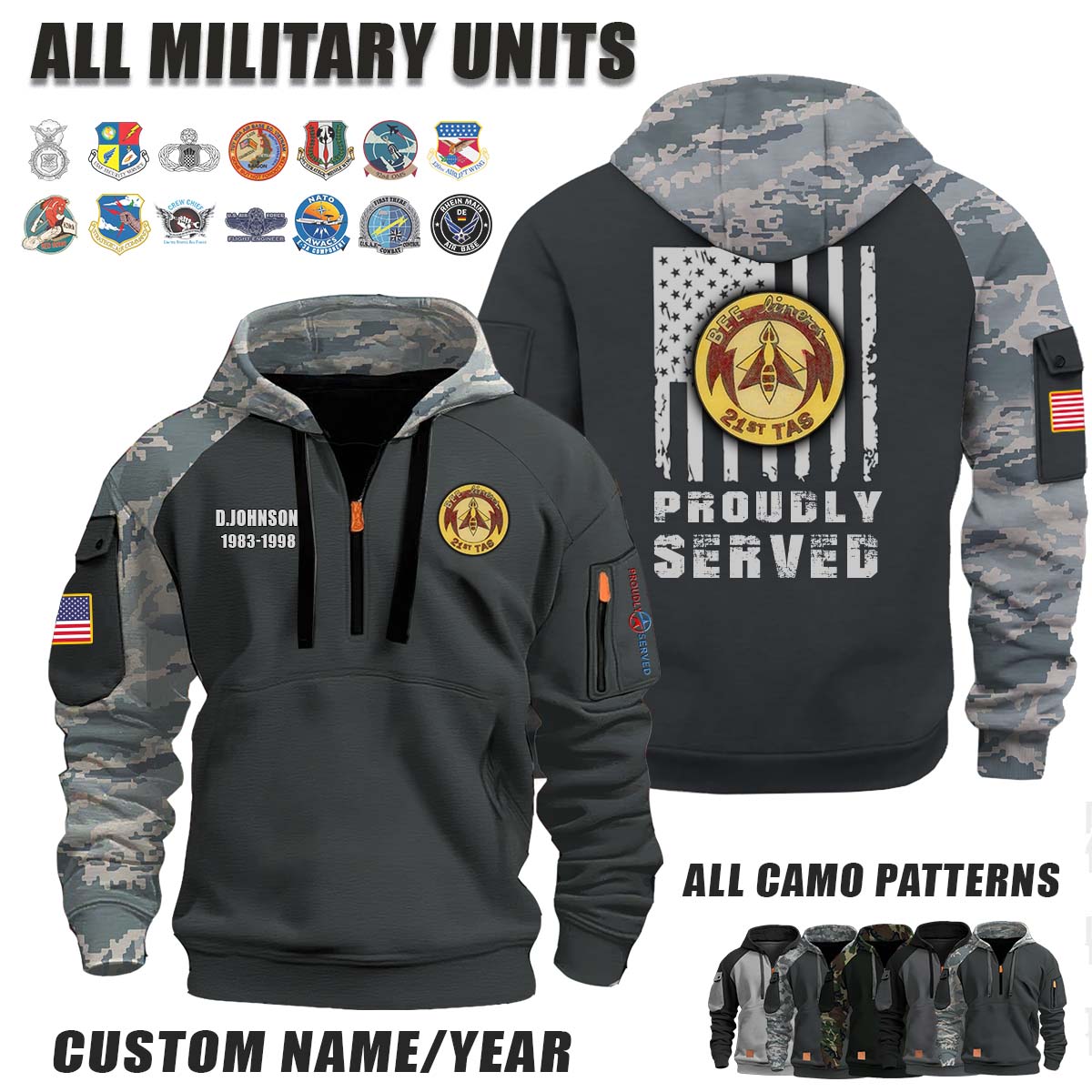 21st TAS Tactical Airlift Squadron_Camo Halfzip Hoodie