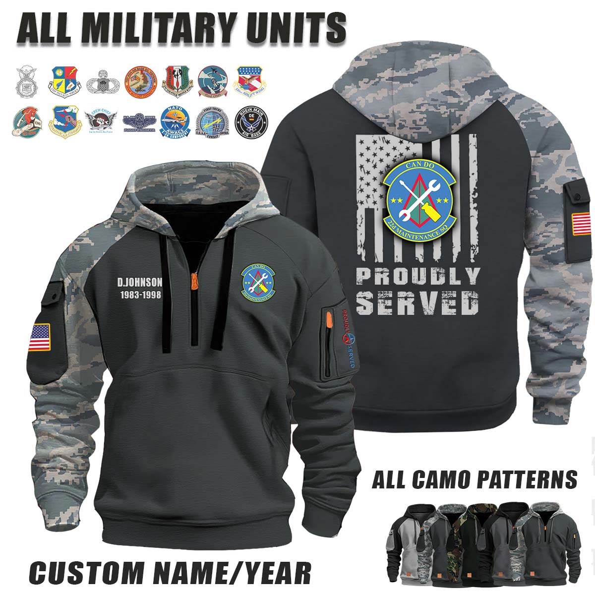 22d MXS Maintenance Squadron_Camo Halfzip Hoodie