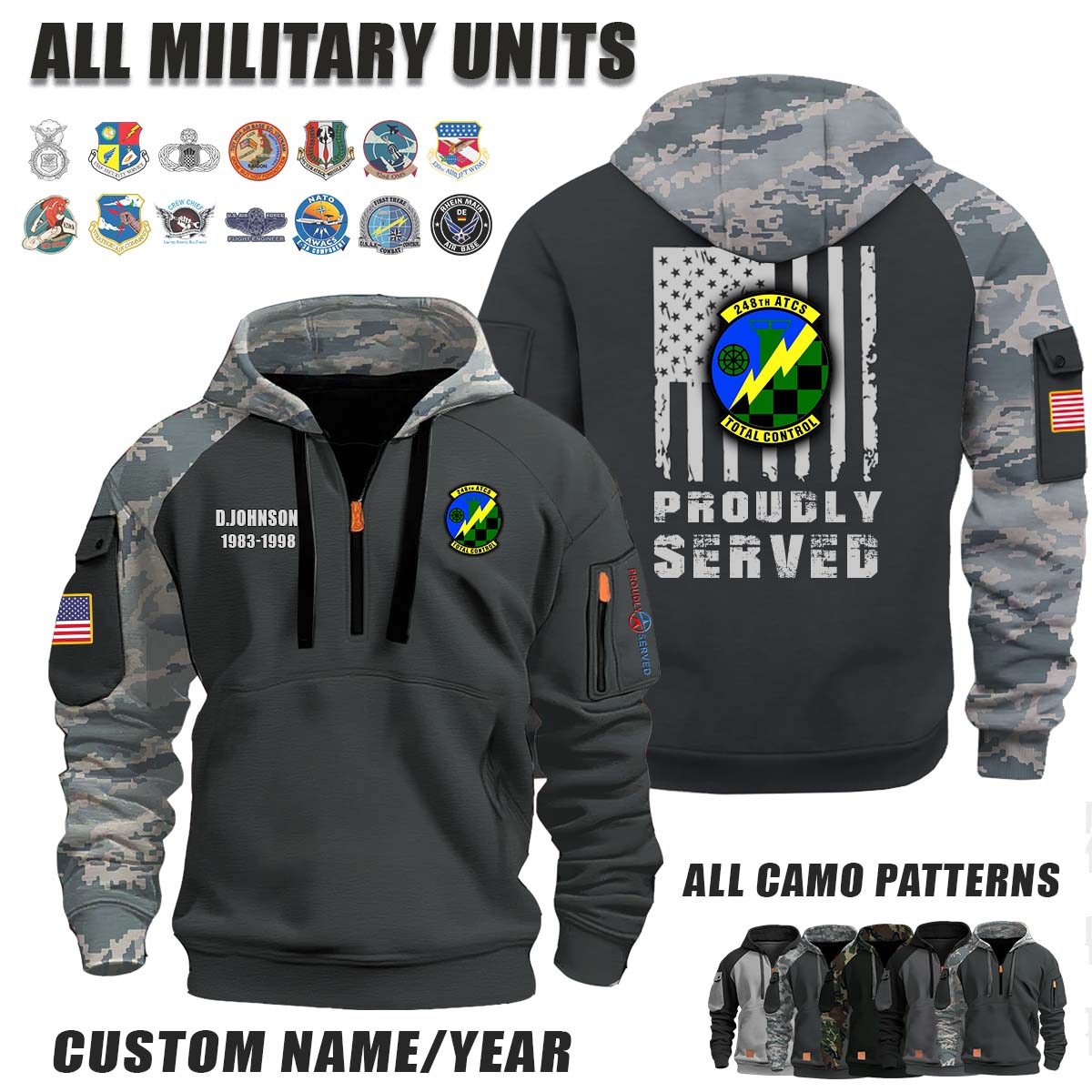 248th ATCS Air Traffic Control Squadron_Camo Halfzip Hoodie