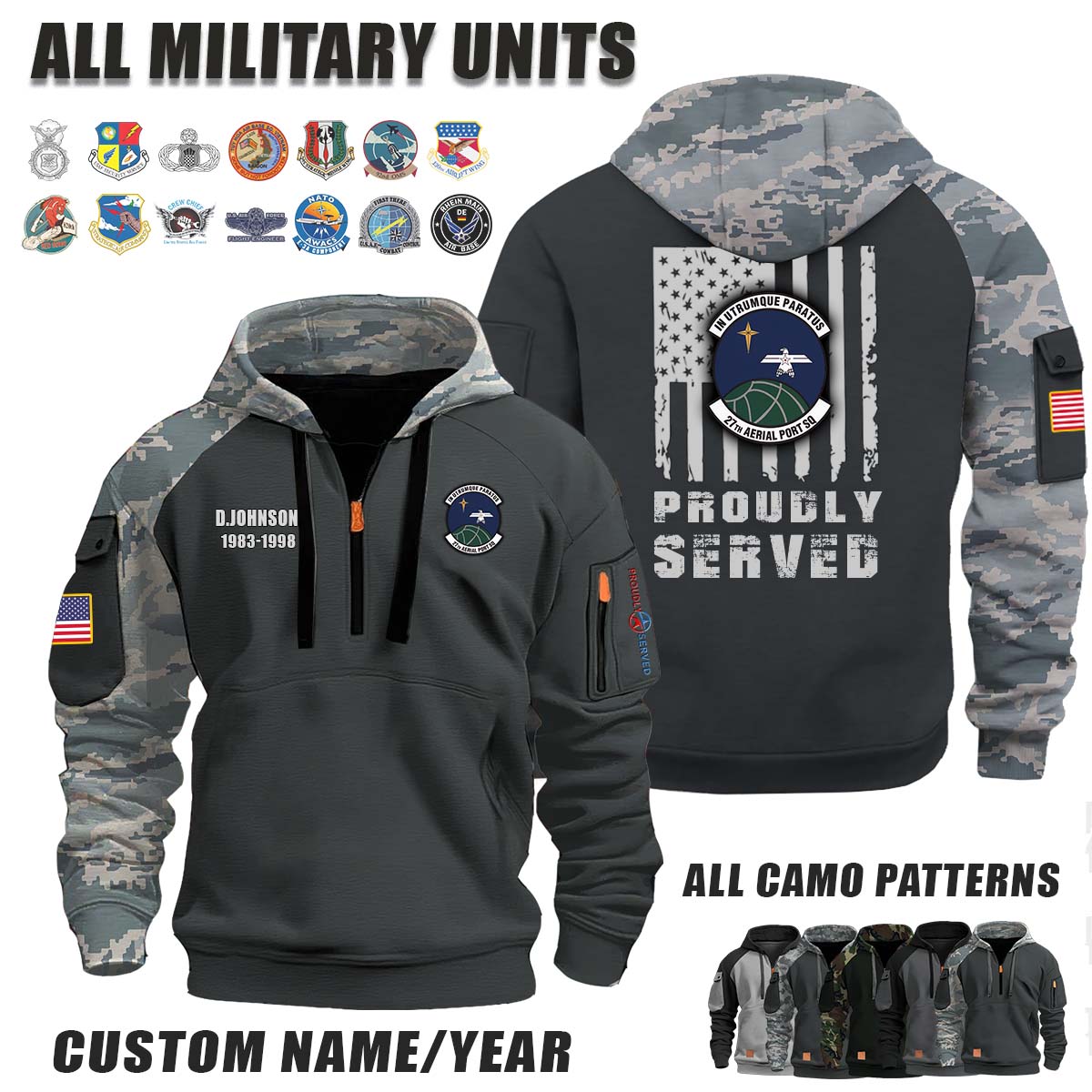 27th APS Aerial Port Squadron_Camo Halfzip Hoodie