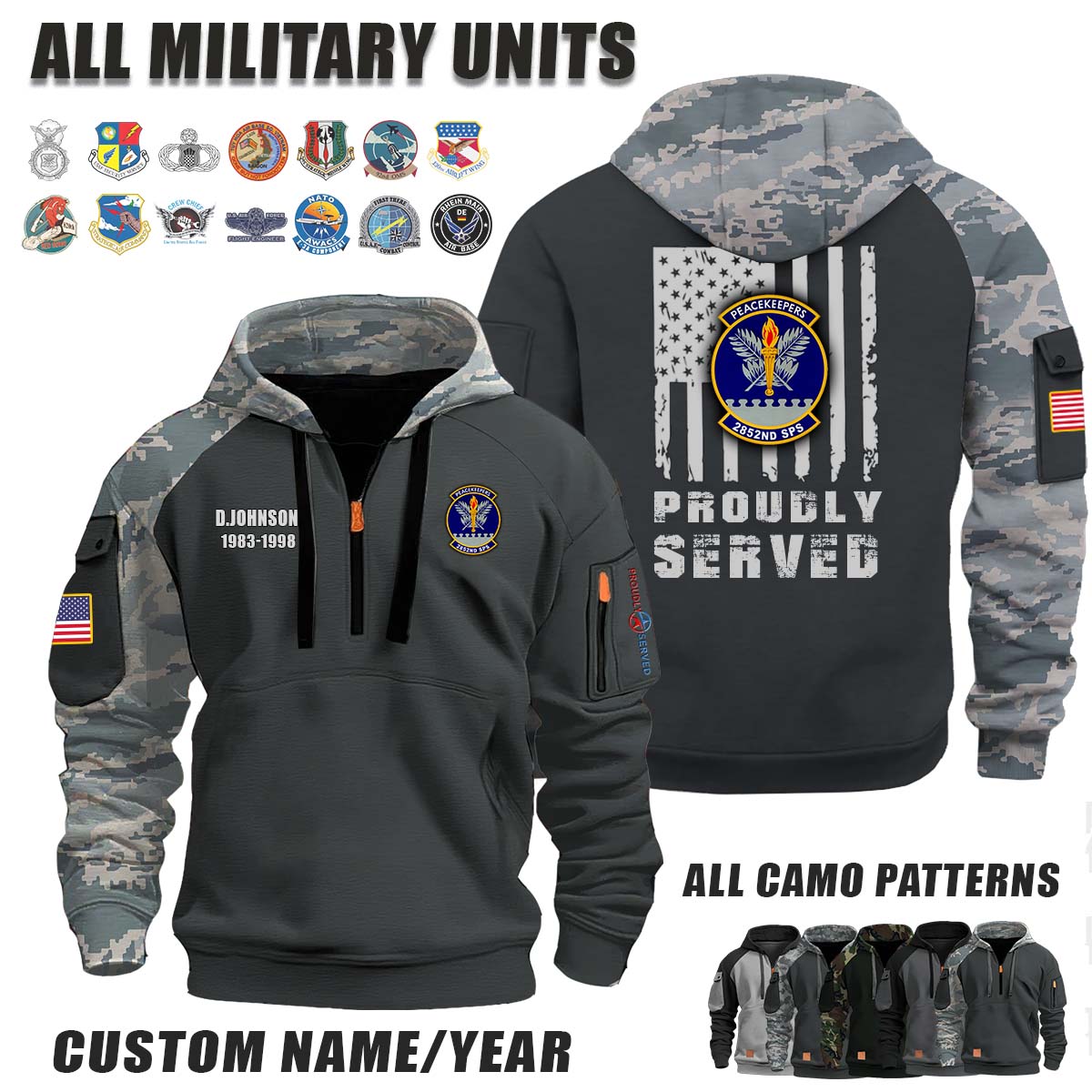 2852nd SPS Security Police Squadron_Camo Halfzip Hoodie