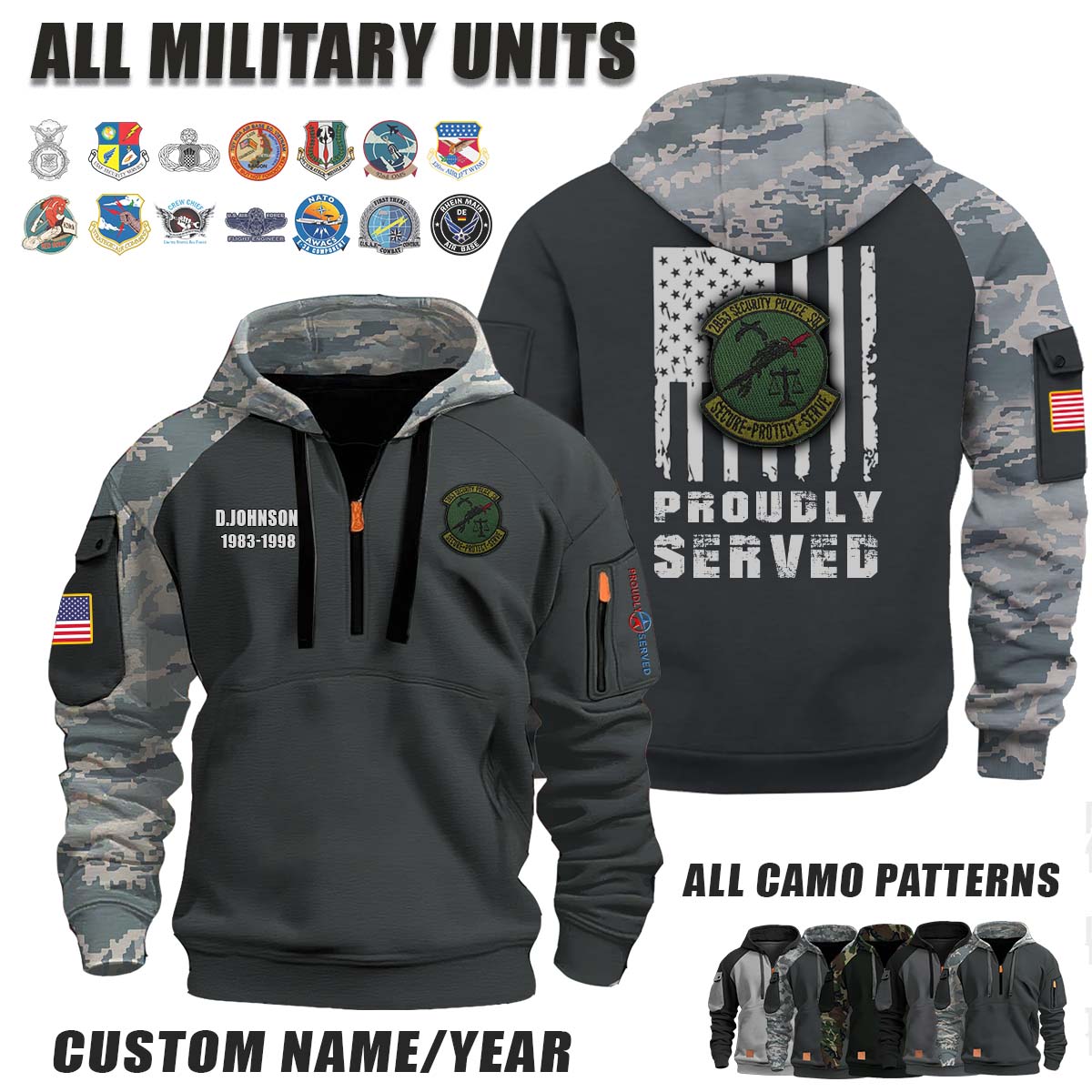 2853rd SPS Security Police Squadron_Camo Halfzip Hoodie