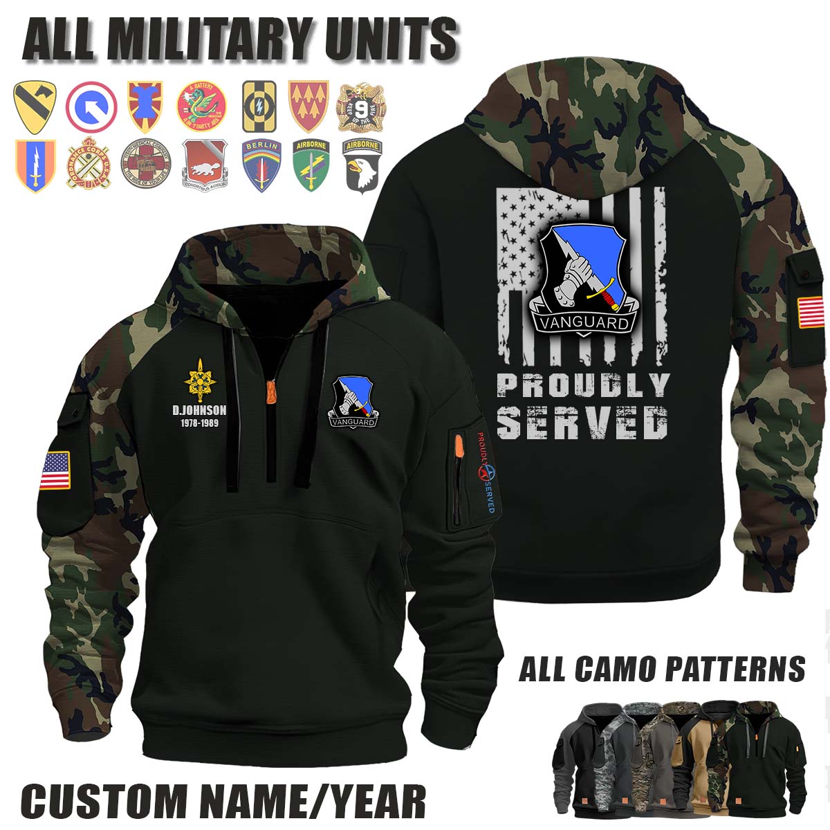 297th MI BN 297th Military Intelligence Battalion_Camo Halfzip Hoodie