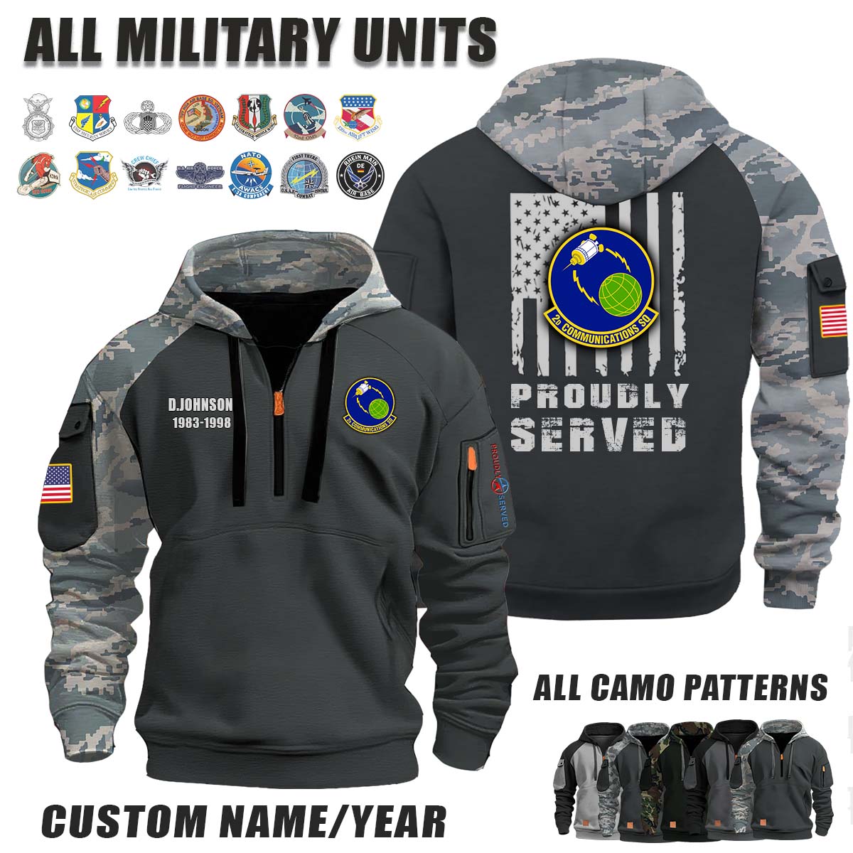 2d CS Communications Squadron_Camo Halfzip Hoodie
