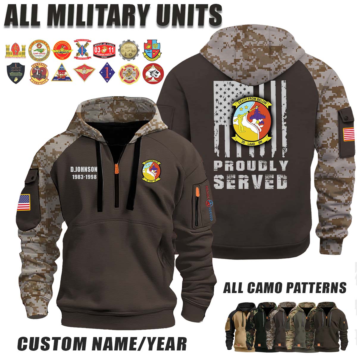 2d LAAD 2d Low Altitude Air Defense Battalion_Camo Halfzip Hoodie
