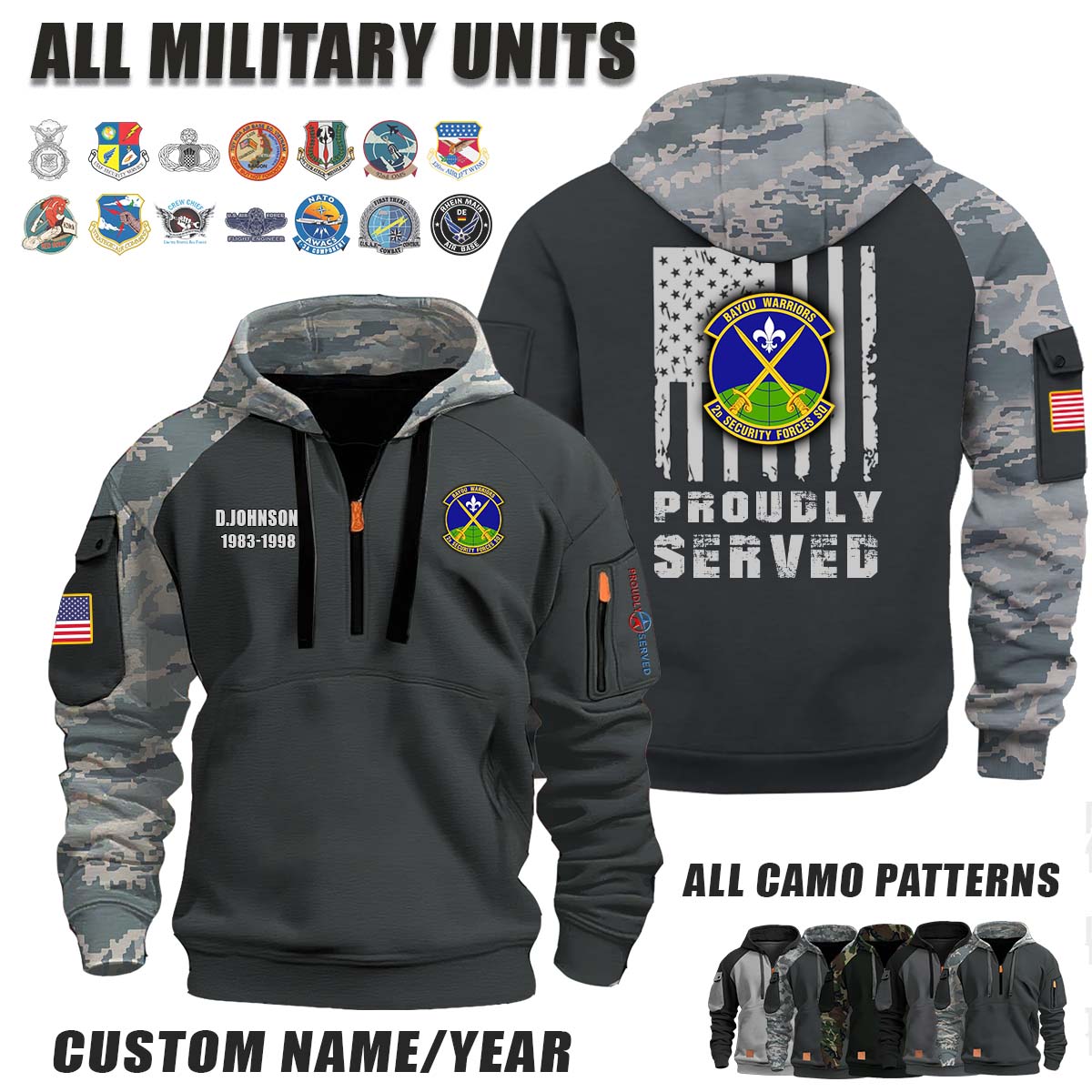 2d SFS 2d Security Forces Squadron_Camo Halfzip Hoodie