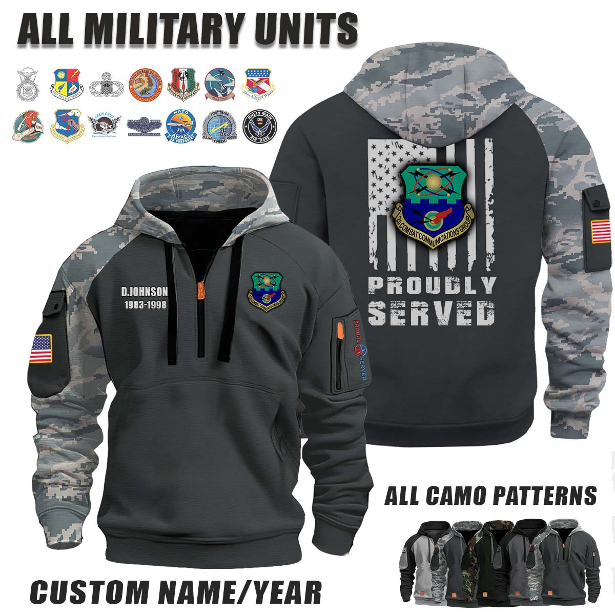 2nd CCG Combat Communications Group_Camo Halfzip Hoodie