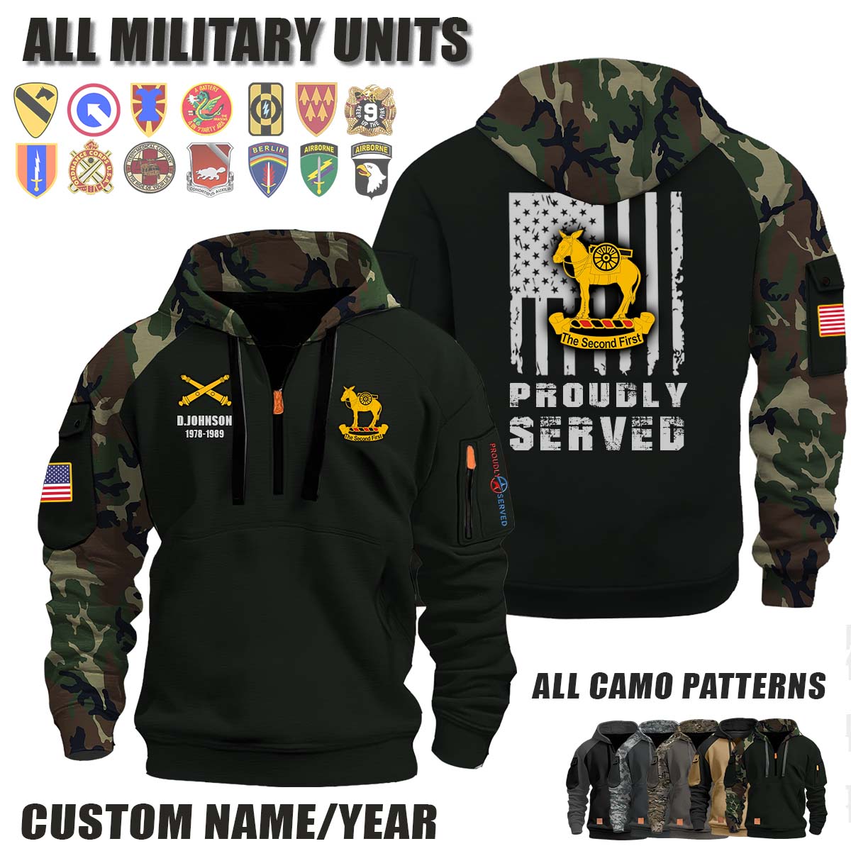 2nd FA 2nd Field Artillery Regiment_Camo Halfzip Hoodie