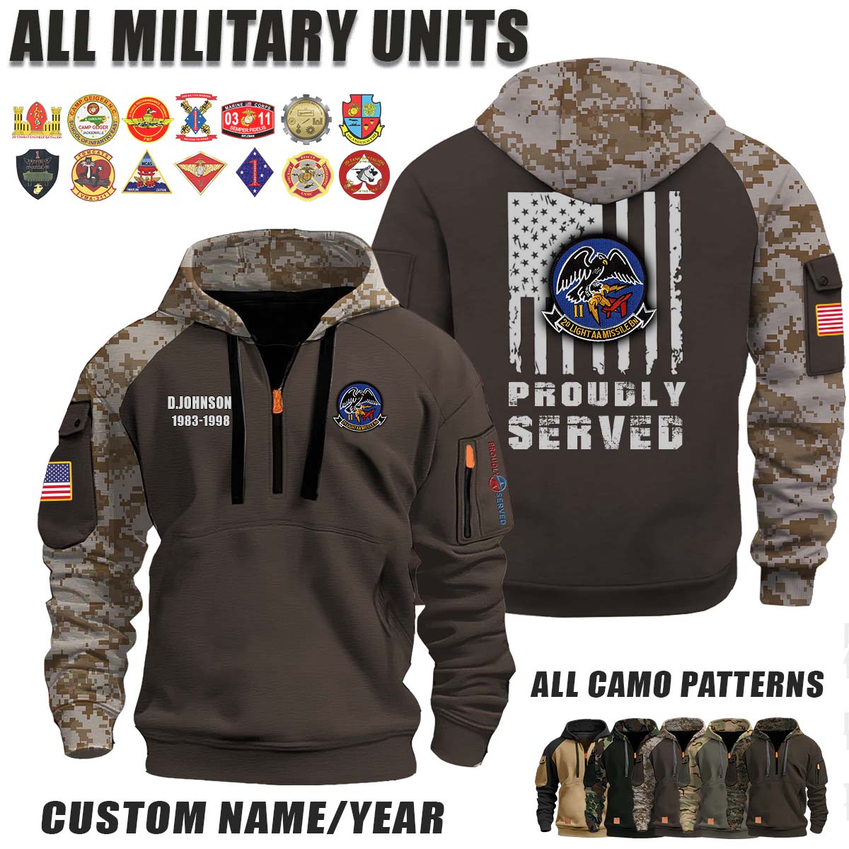 2nd LAAM Bn 2nd Light Antiaircraft Missile Battalion_Camo Halfzip Hoodie
