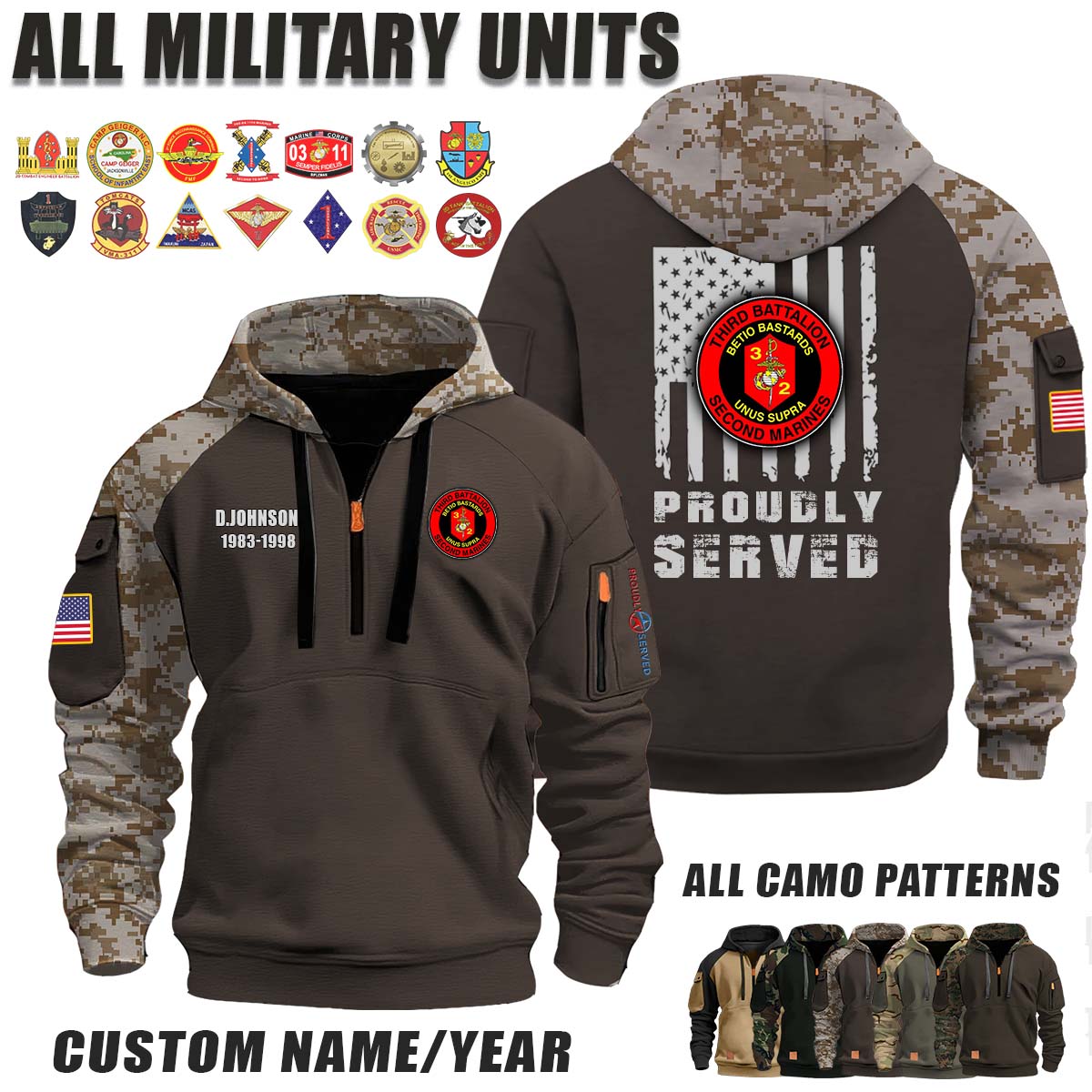3-2 Marines 3rd Battalion 2nd Marines Betio Bastards_Camo Halfzip Hoodie