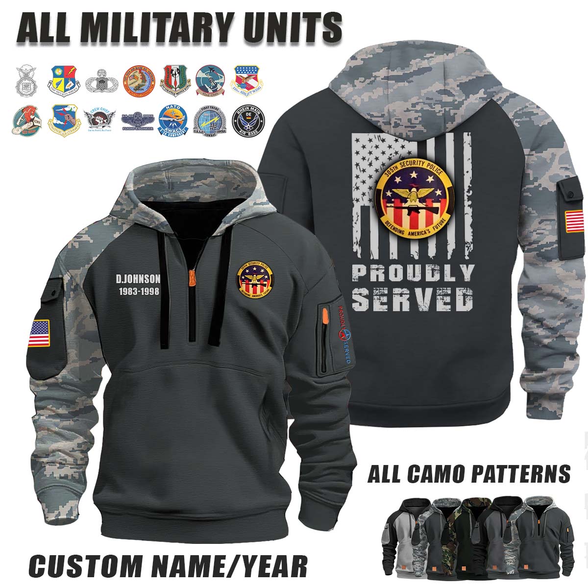 305th SPS Security Police Squadron_Camo Halfzip Hoodie