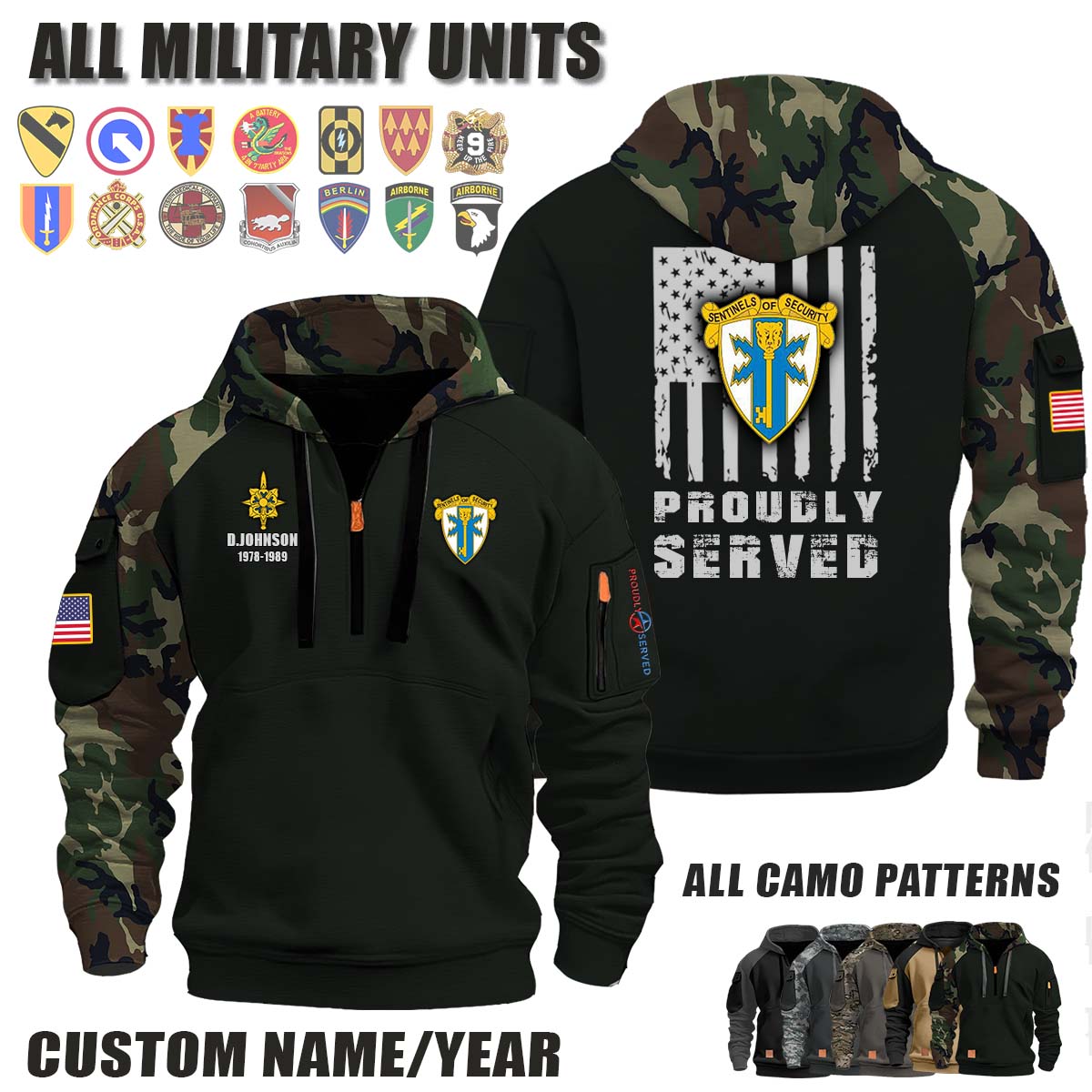 309th MI BN 309th Military Intelligence Battalion_Camo Halfzip Hoodie