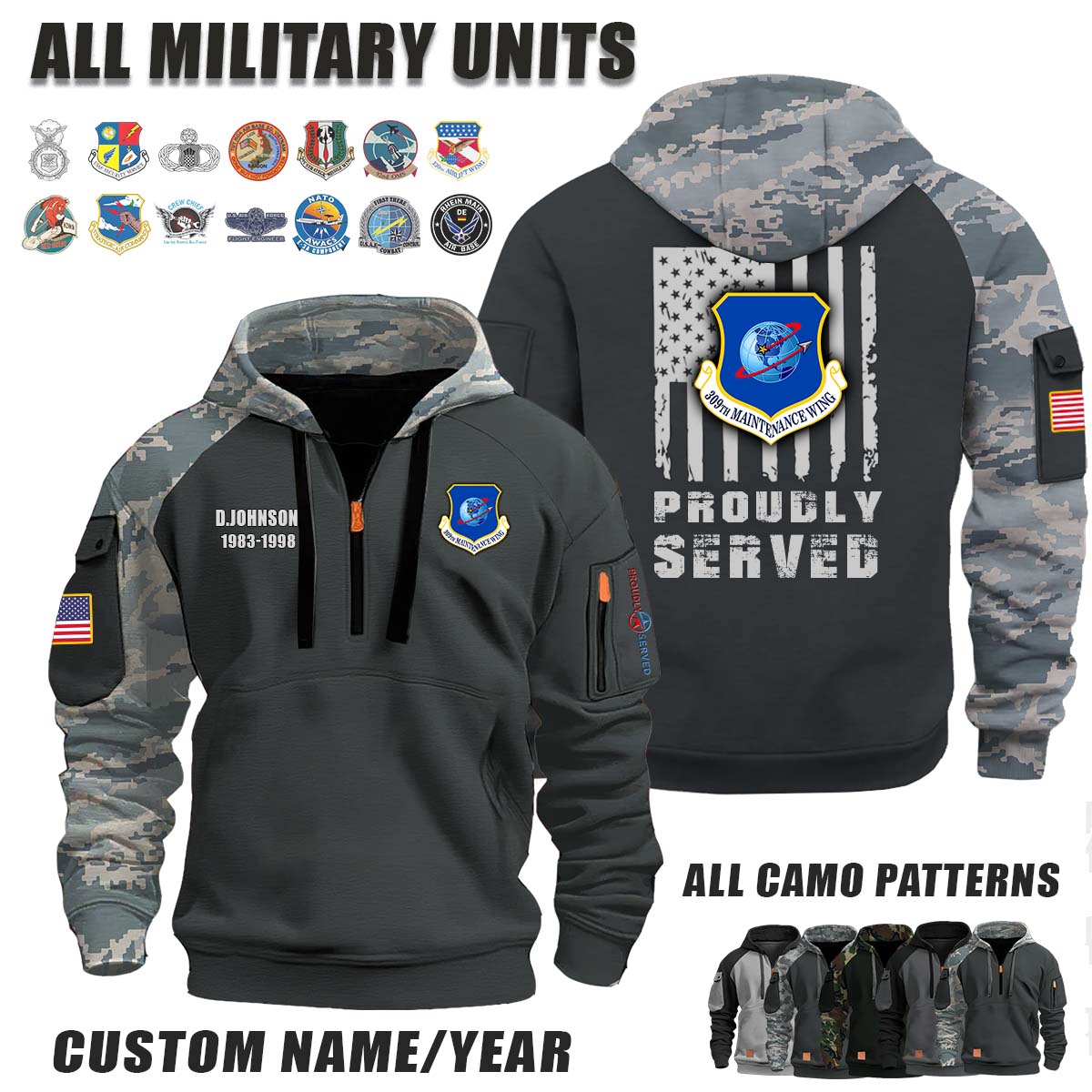 309th MXW Maintenance Wing_Camo Halfzip Hoodie