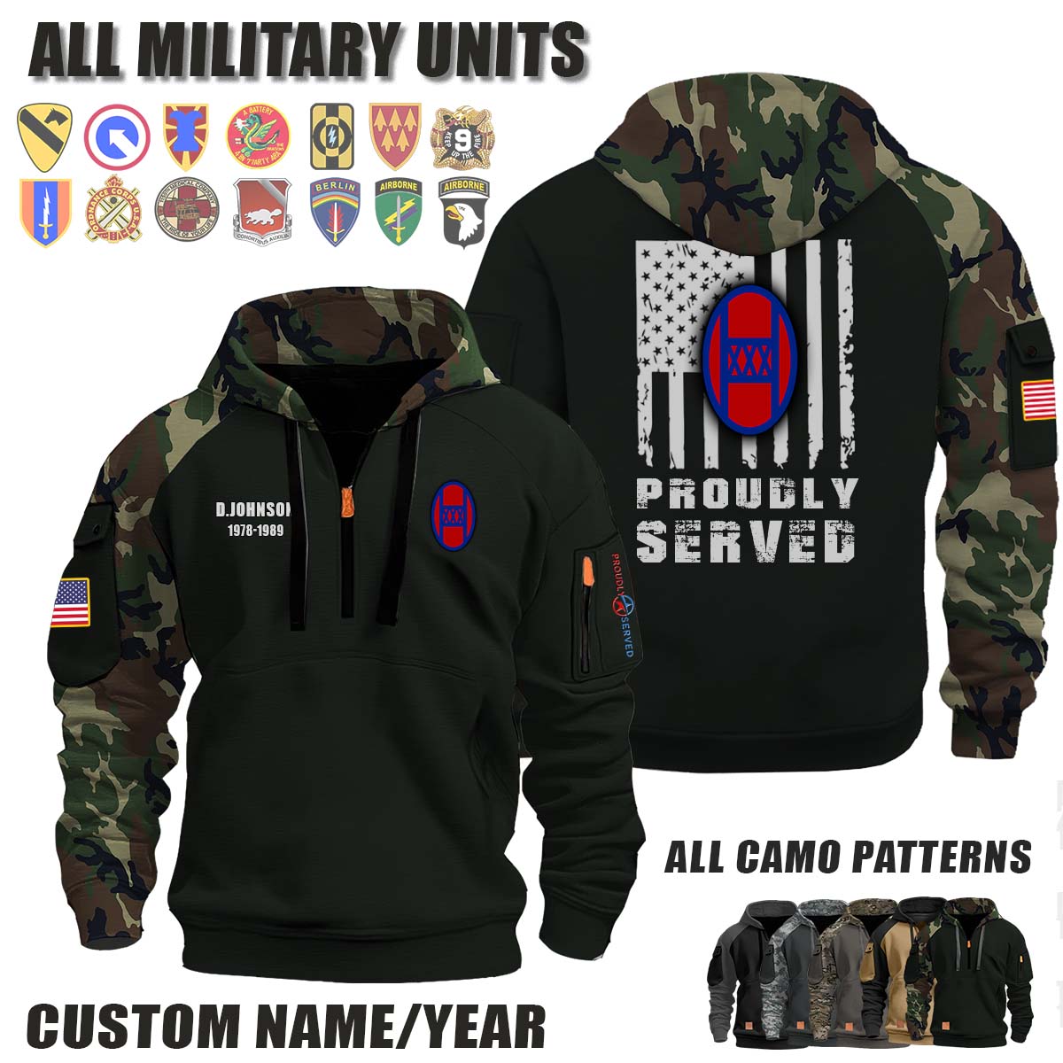 30th ID 30th Infantry Division_Camo Halfzip Hoodie