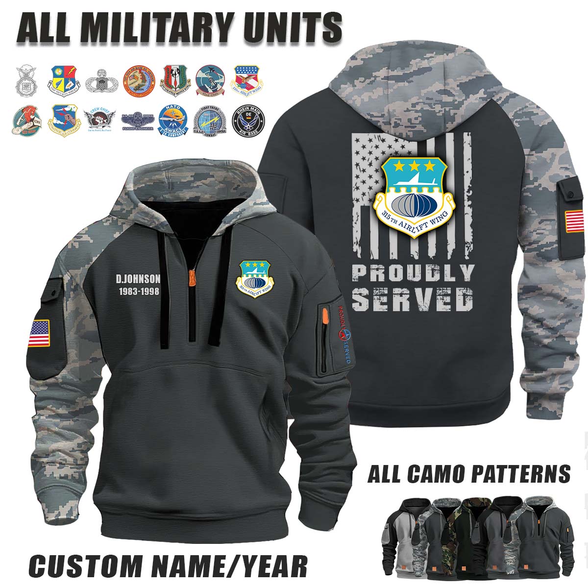 315th AW Airlift Wing_Camo Halfzip Hoodie