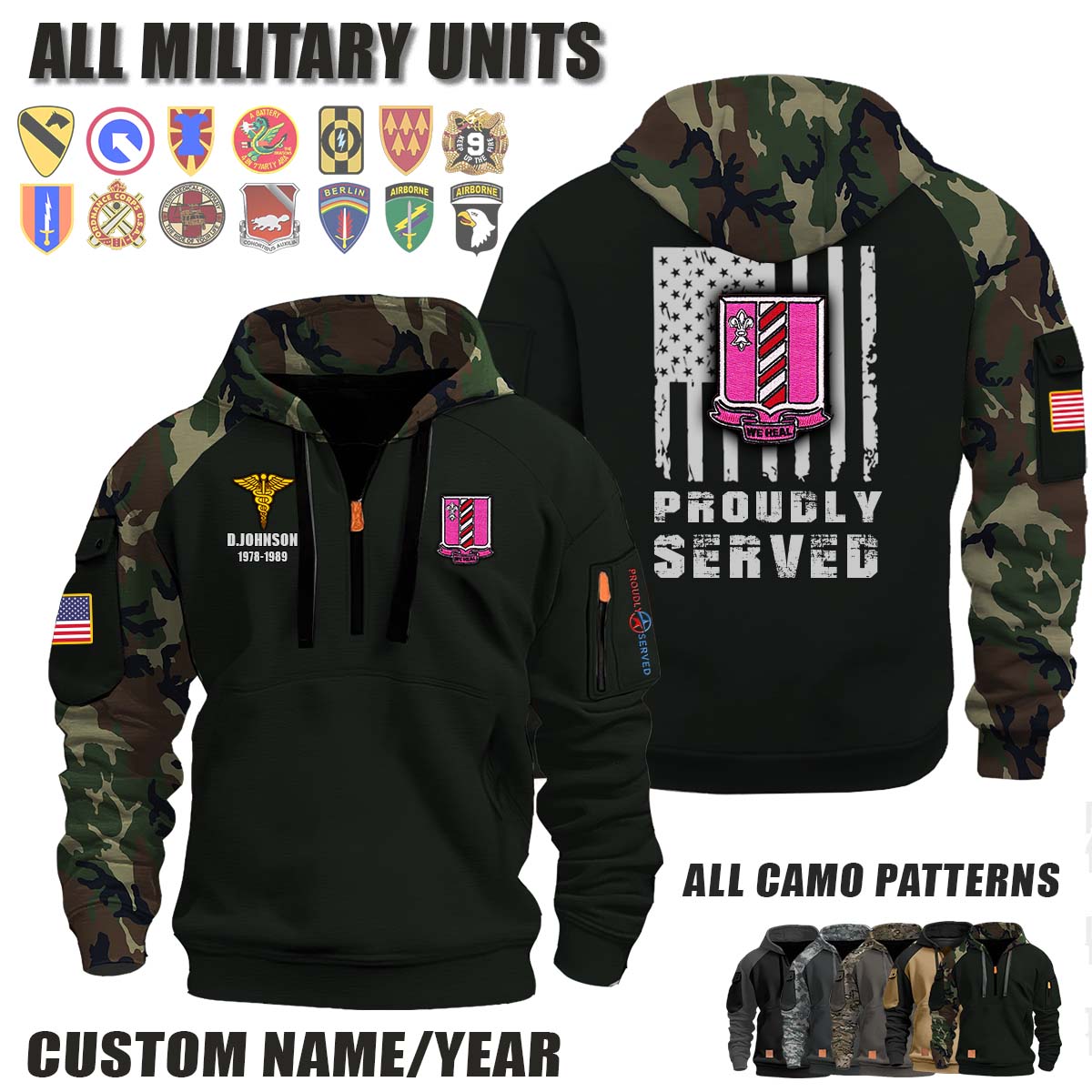 317th MED BN 317th Medical Battalion_Camo Halfzip Hoodie