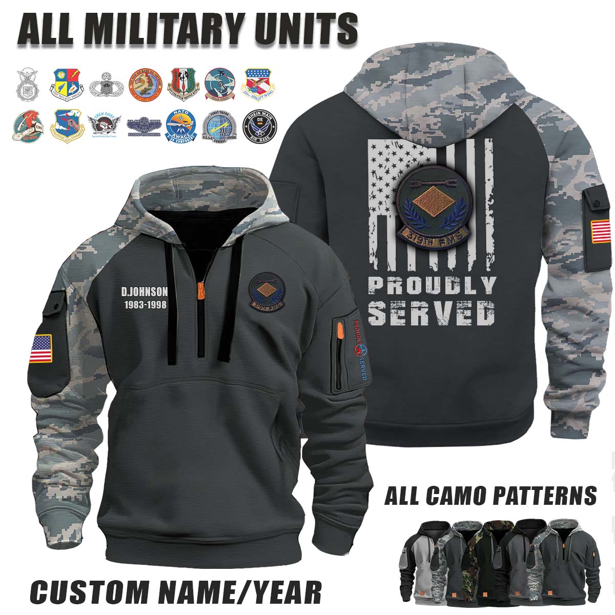 319th FMS Field Maintenance Squadron_Camo Halfzip Hoodie