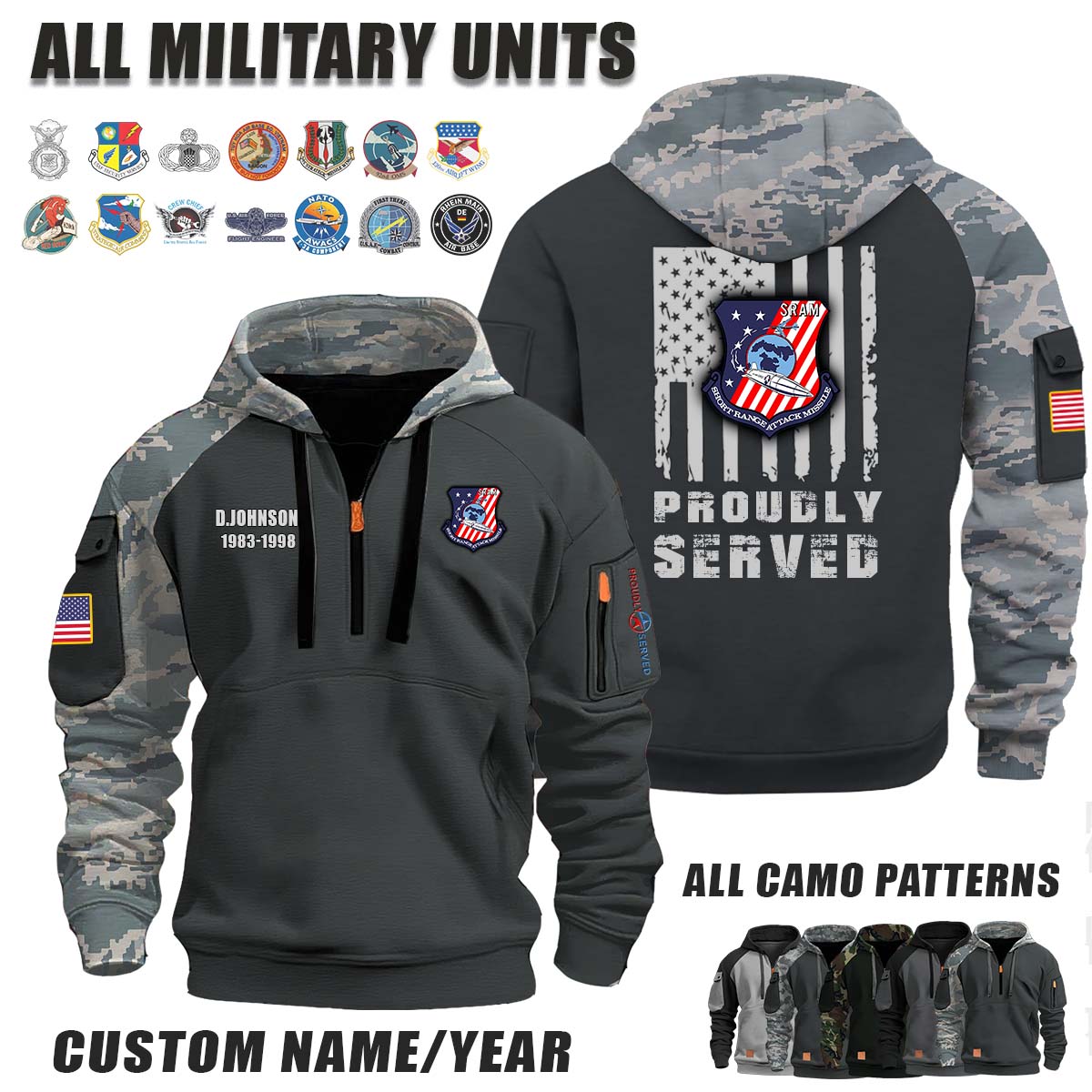 319th MMS Munitions Maintenance Squadron_Camo Halfzip Hoodie