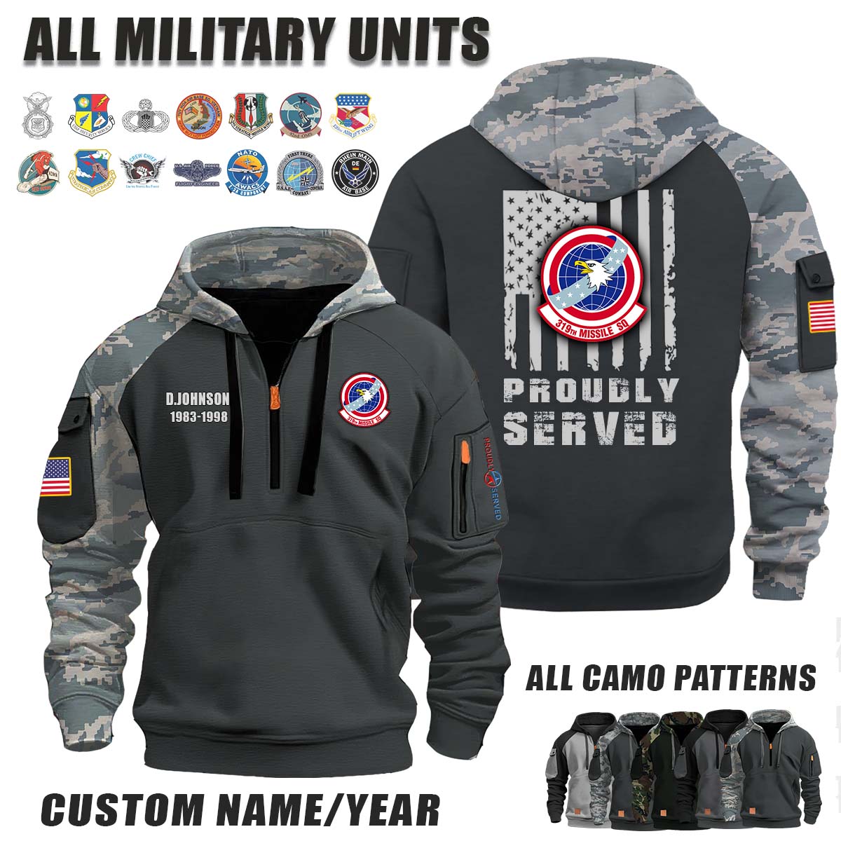 319th MS Missile Squadron_Camo Halfzip Hoodie