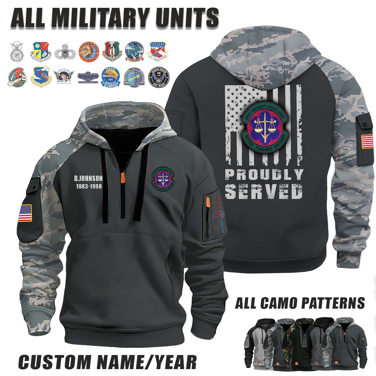 3201st SPS Security Police Squadron_Camo Halfzip Hoodie