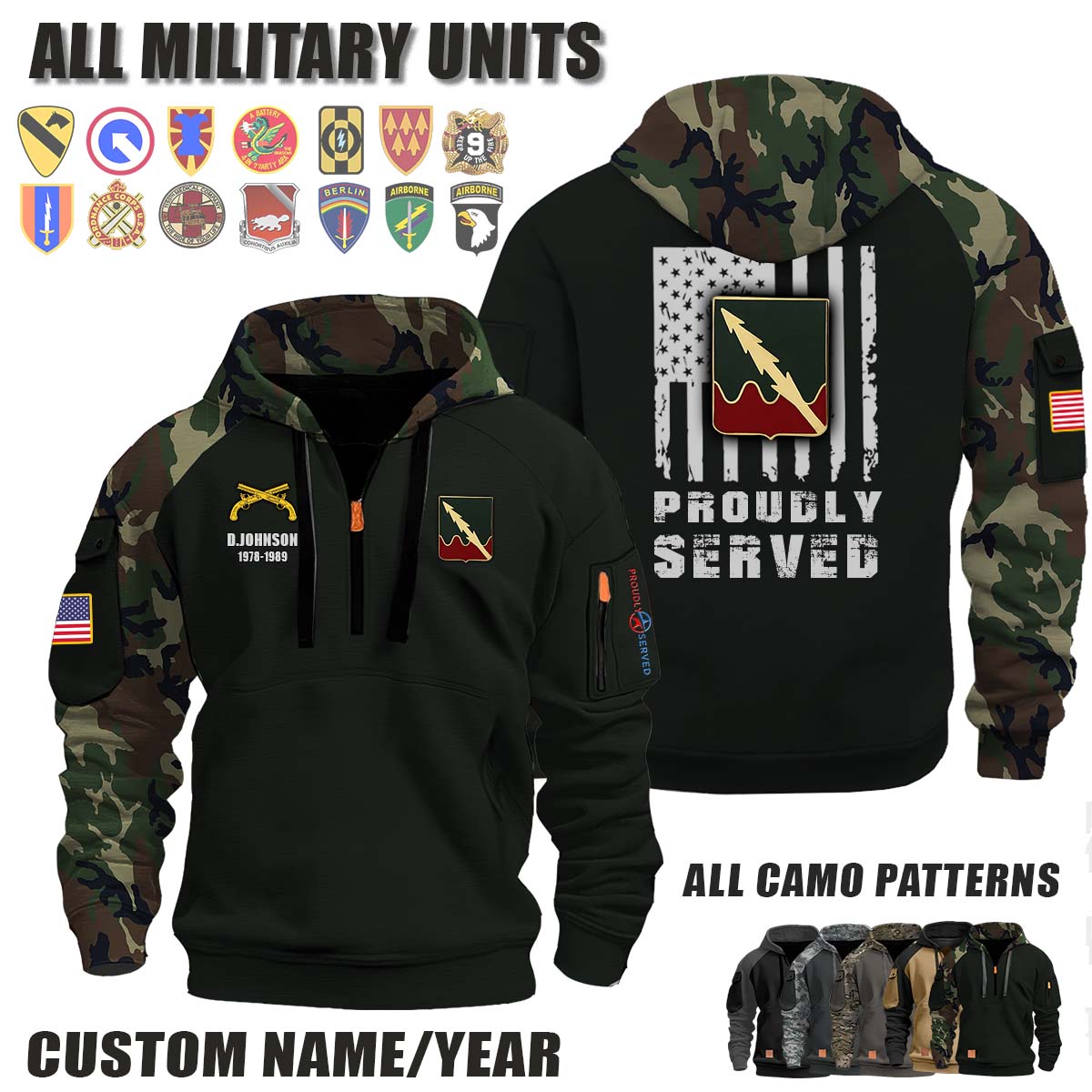 320th MP BN 320th Military Police Battalion_Camo Halfzip Hoodie