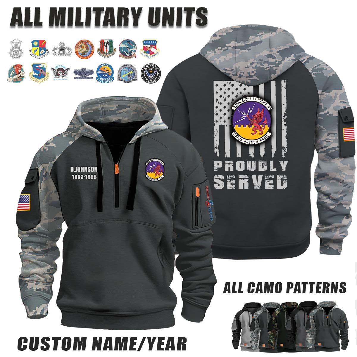 320th SPS Security Police Squadron_Camo Halfzip Hoodie