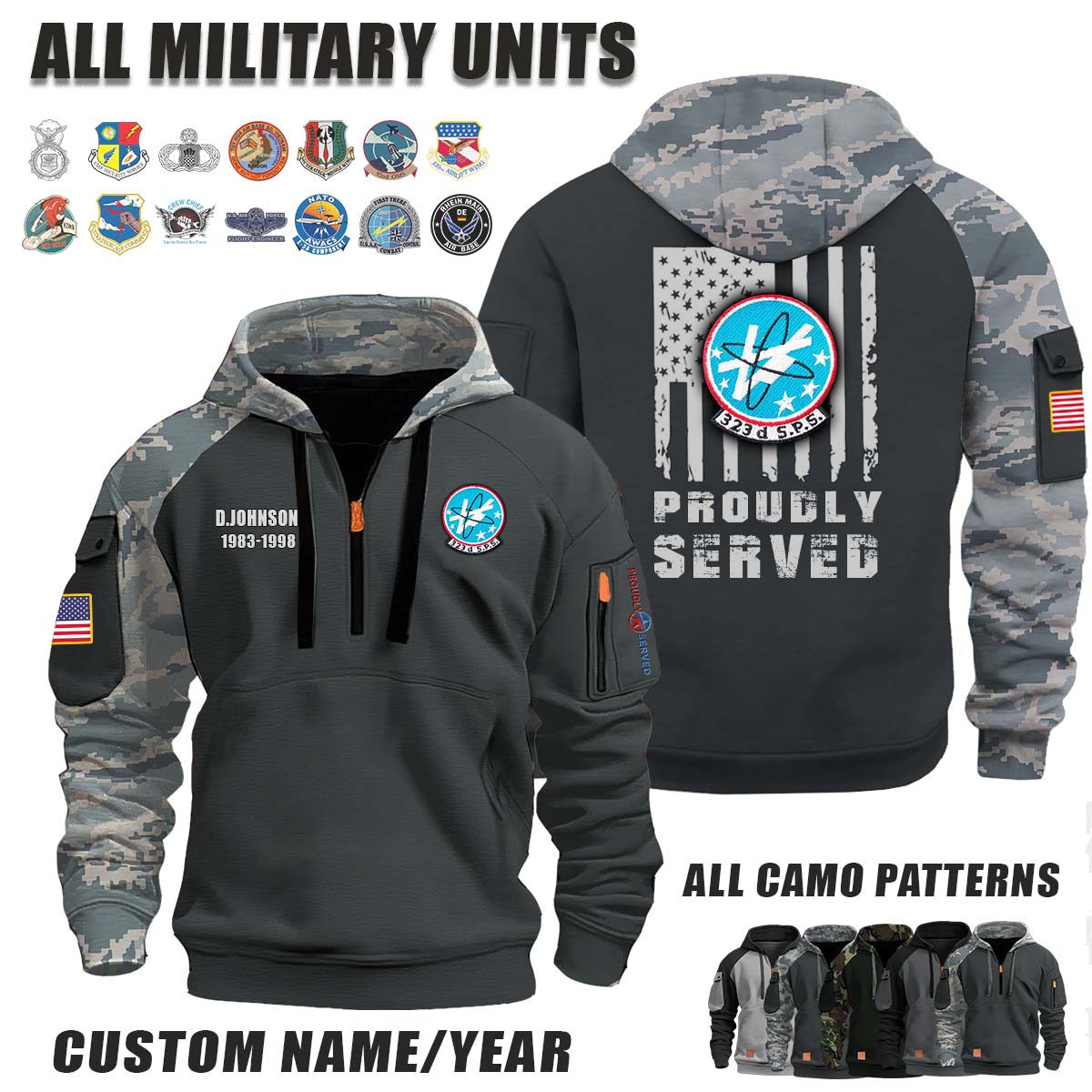 323rd SPS Security Police Squadron_Camo Halfzip Hoodie