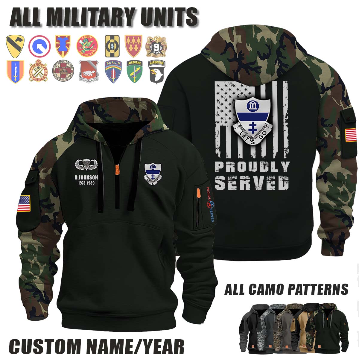 325th ABCT 325th Airborne Battalion Combat Team_Camo Halfzip Hoodie
