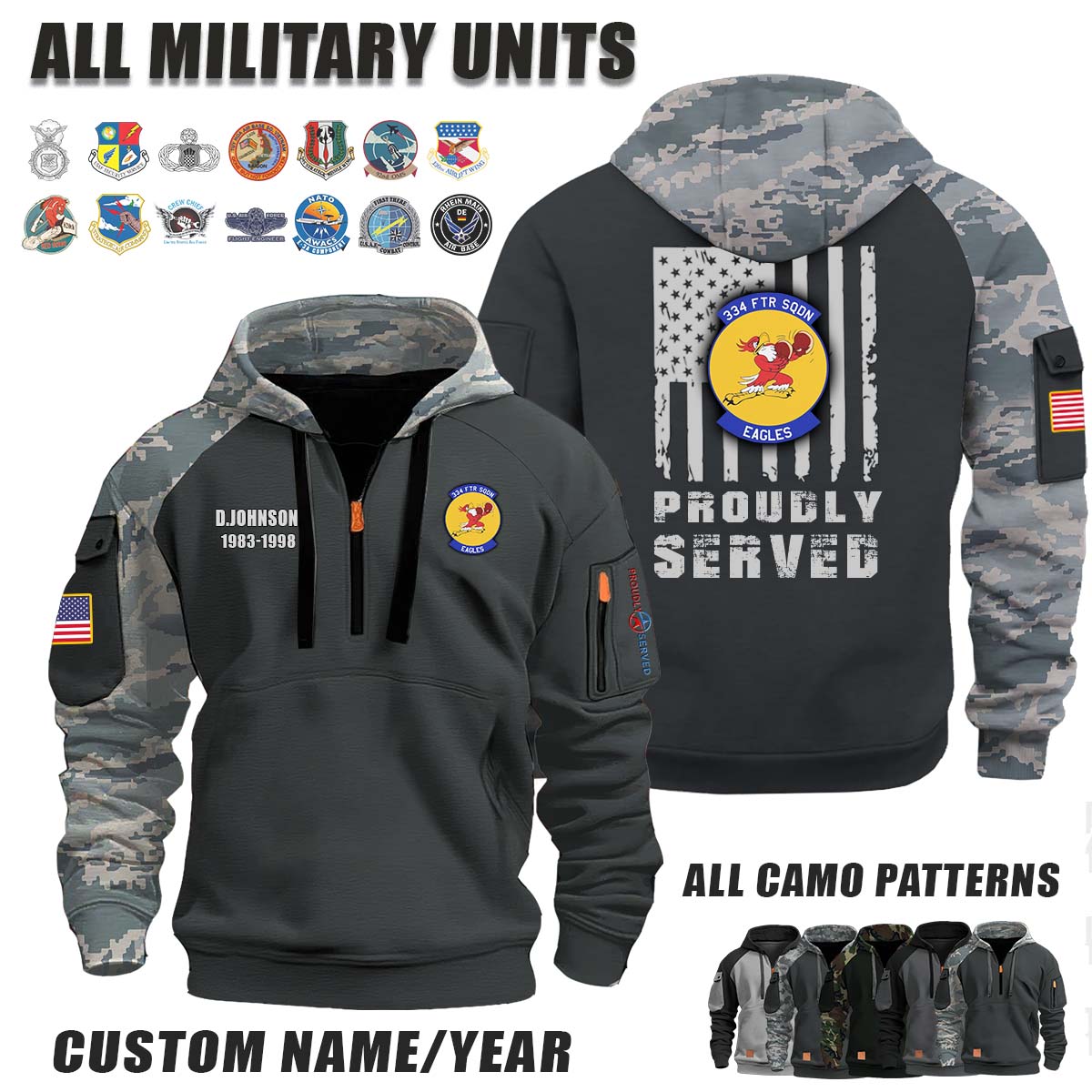 334th FTR Squadron Eagles_Camo Halfzip Hoodie