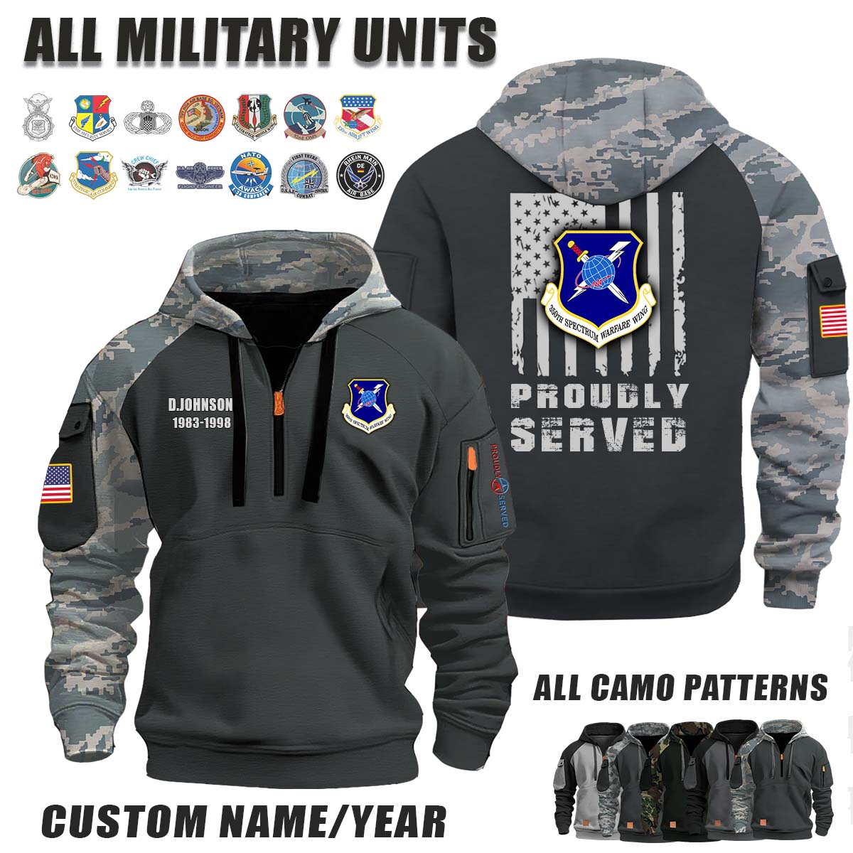 350th SWW Spectrum Warfare Wing_Camo Halfzip Hoodie