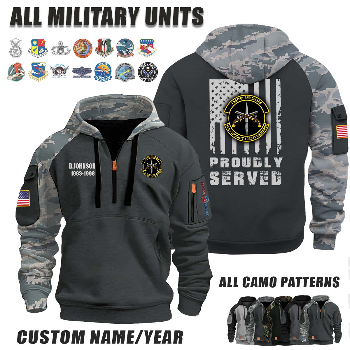 354th SFS Security Forces Squadron_Camo Halfzip Hoodie