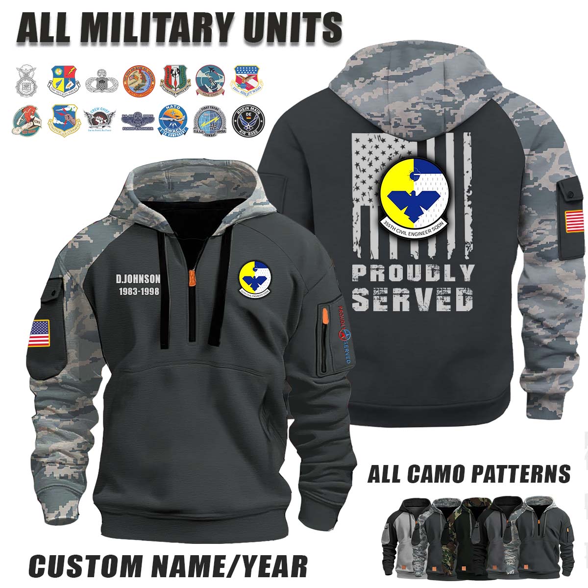 355th CES Civil Engineer Squadron_Camo Halfzip Hoodie
