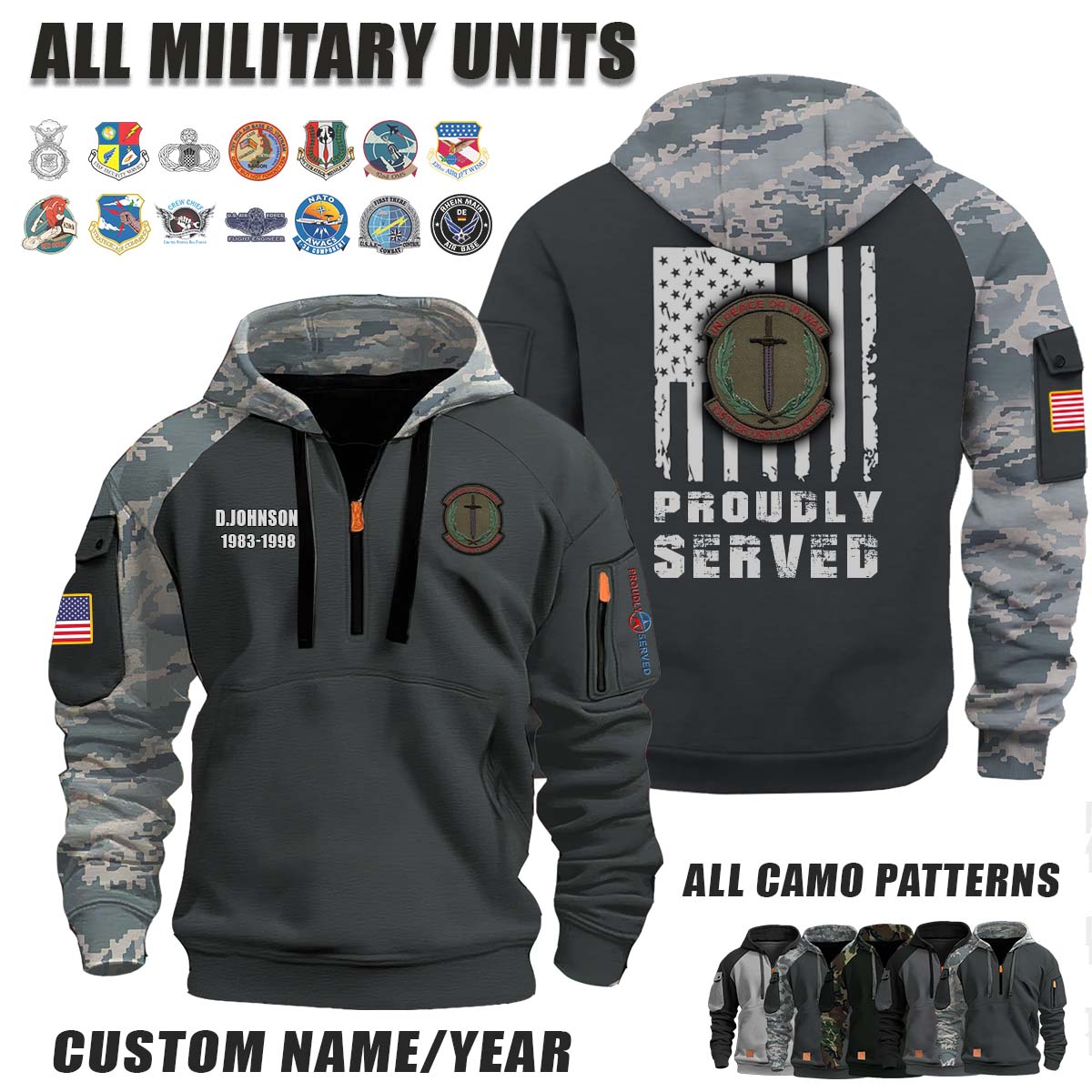 355th SPS 355th Security Police Squadron_Camo Halfzip Hoodie