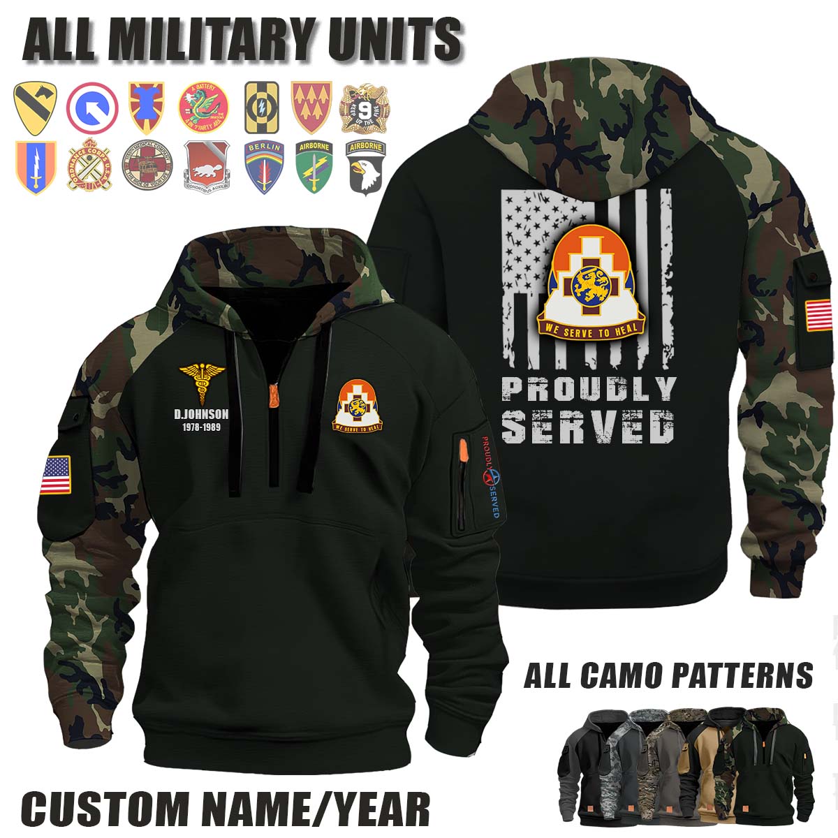 356th FH 356th Field Hospital_Camo Halfzip Hoodie