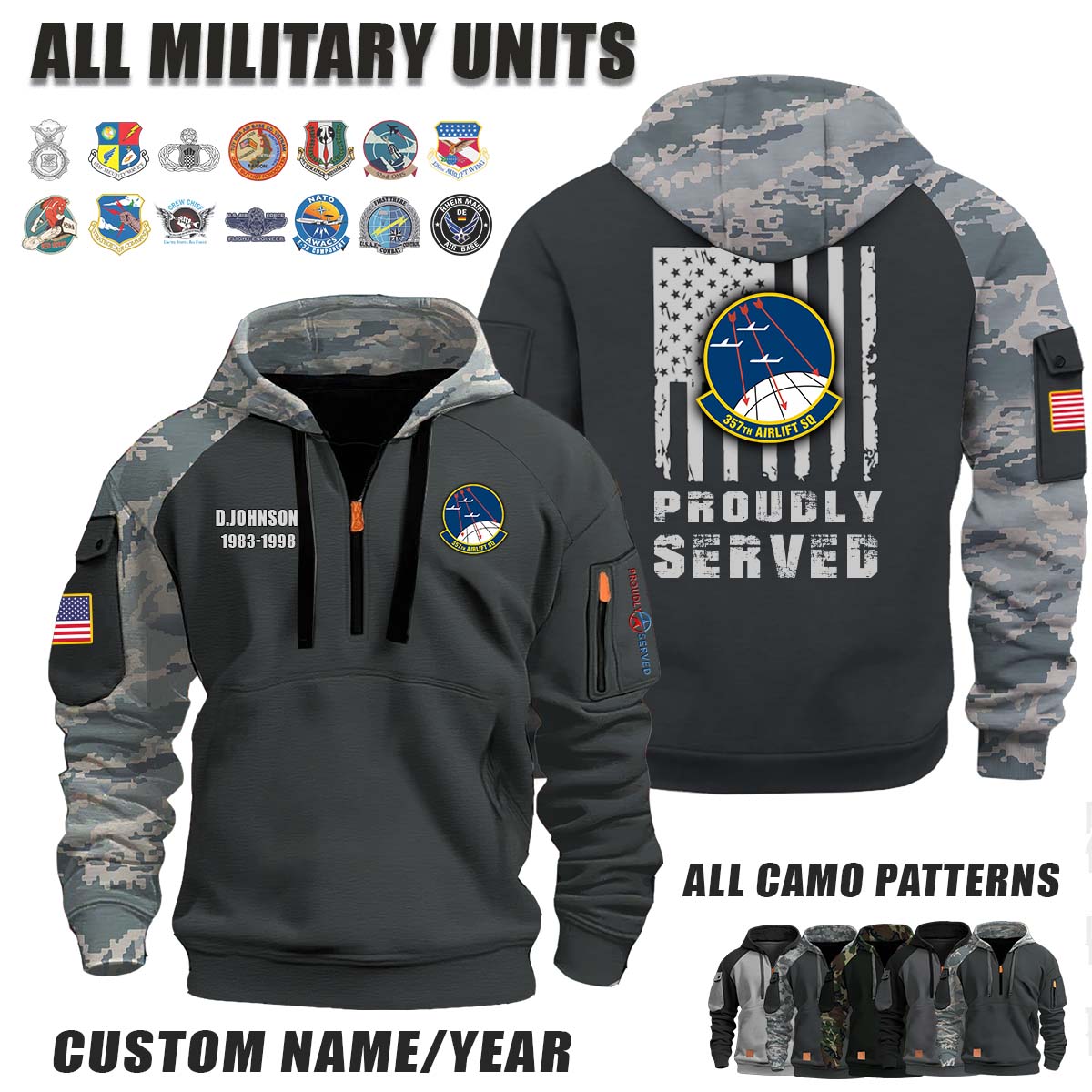357th AS Airlift Squadron_Camo Halfzip Hoodie