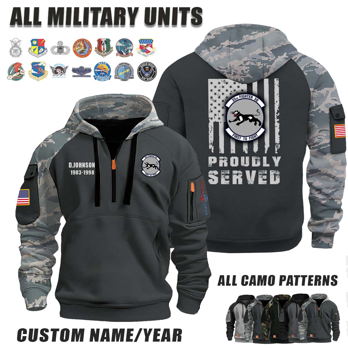 35th FS 35th Fighter Squadron_Camo Halfzip Hoodie