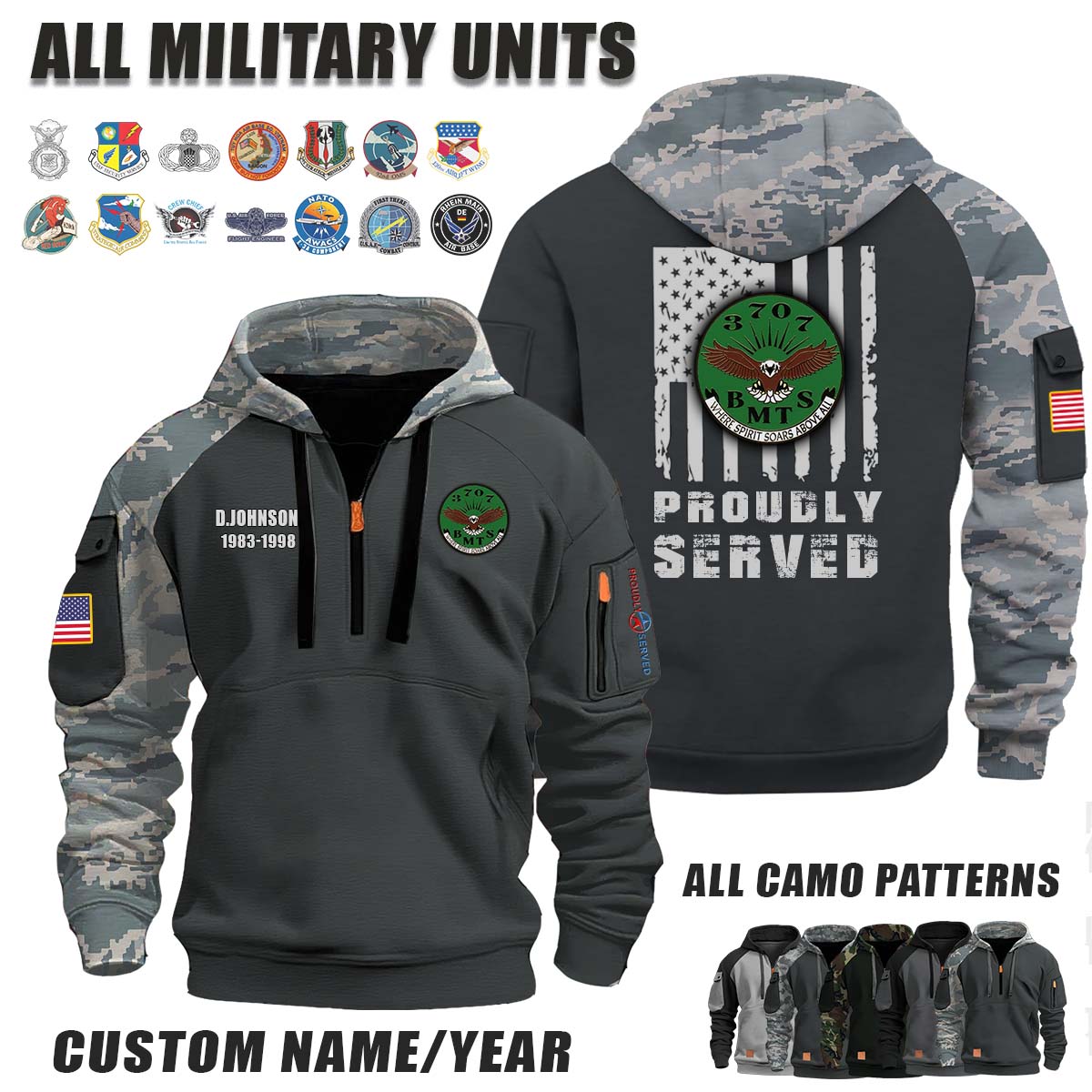 3707 BMTS Basic Military Training Squadron_Camo Halfzip Hoodie