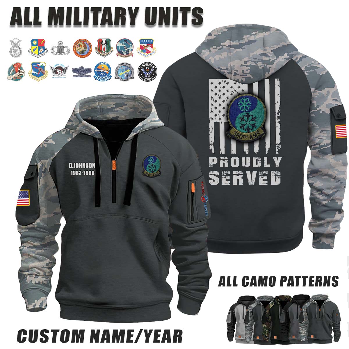 380th AMS 380th Aircraft Maintenance Squadron_Camo Halfzip Hoodie