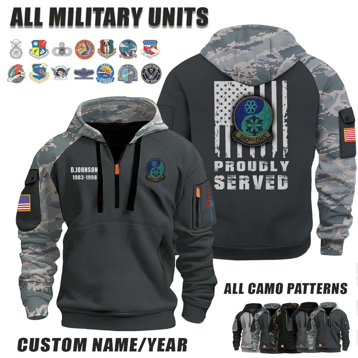 380th OMS Organizational Maintenance Squadron_Camo Halfzip Hoodie