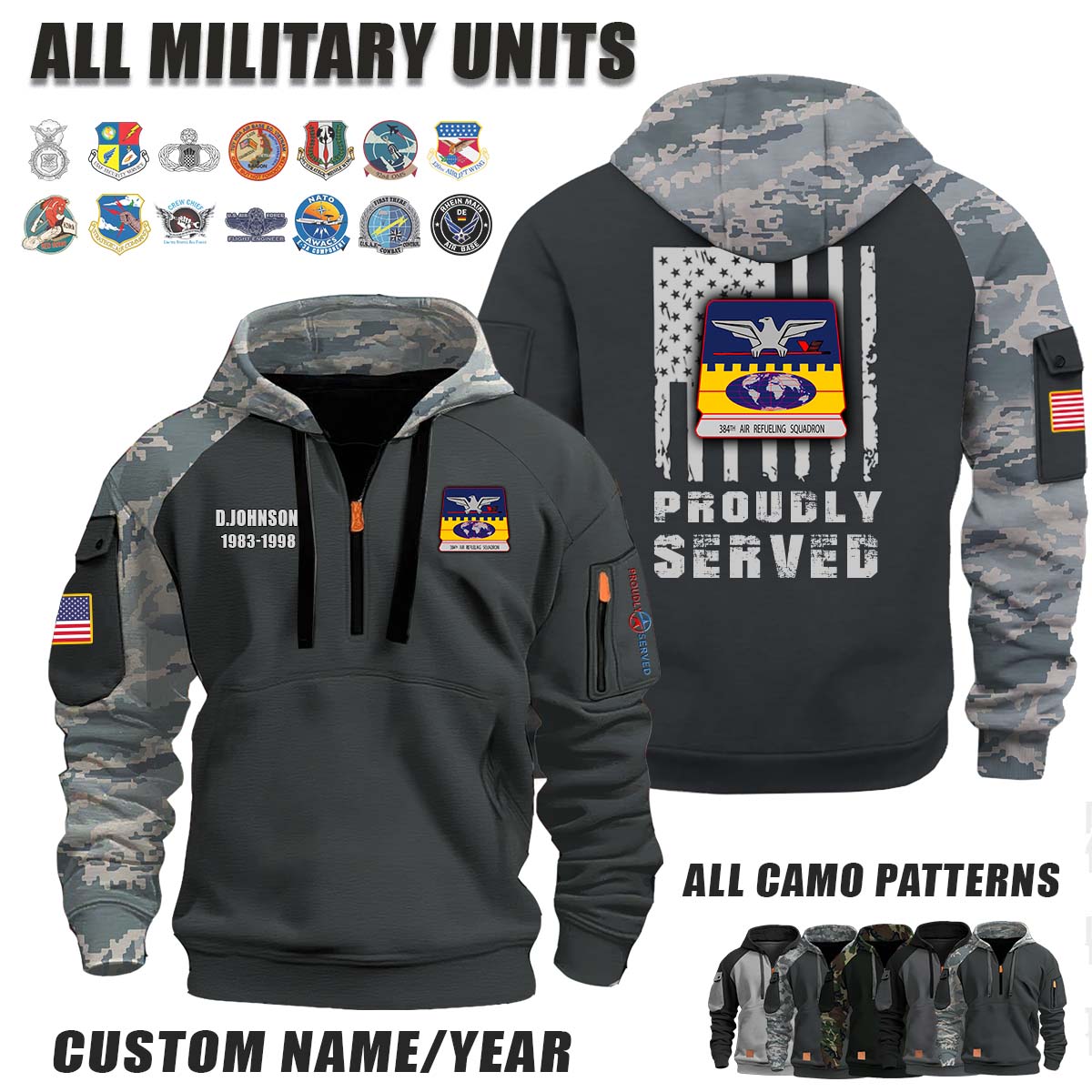 384th ARS Air Refueling Squadron_Camo Halfzip Hoodie