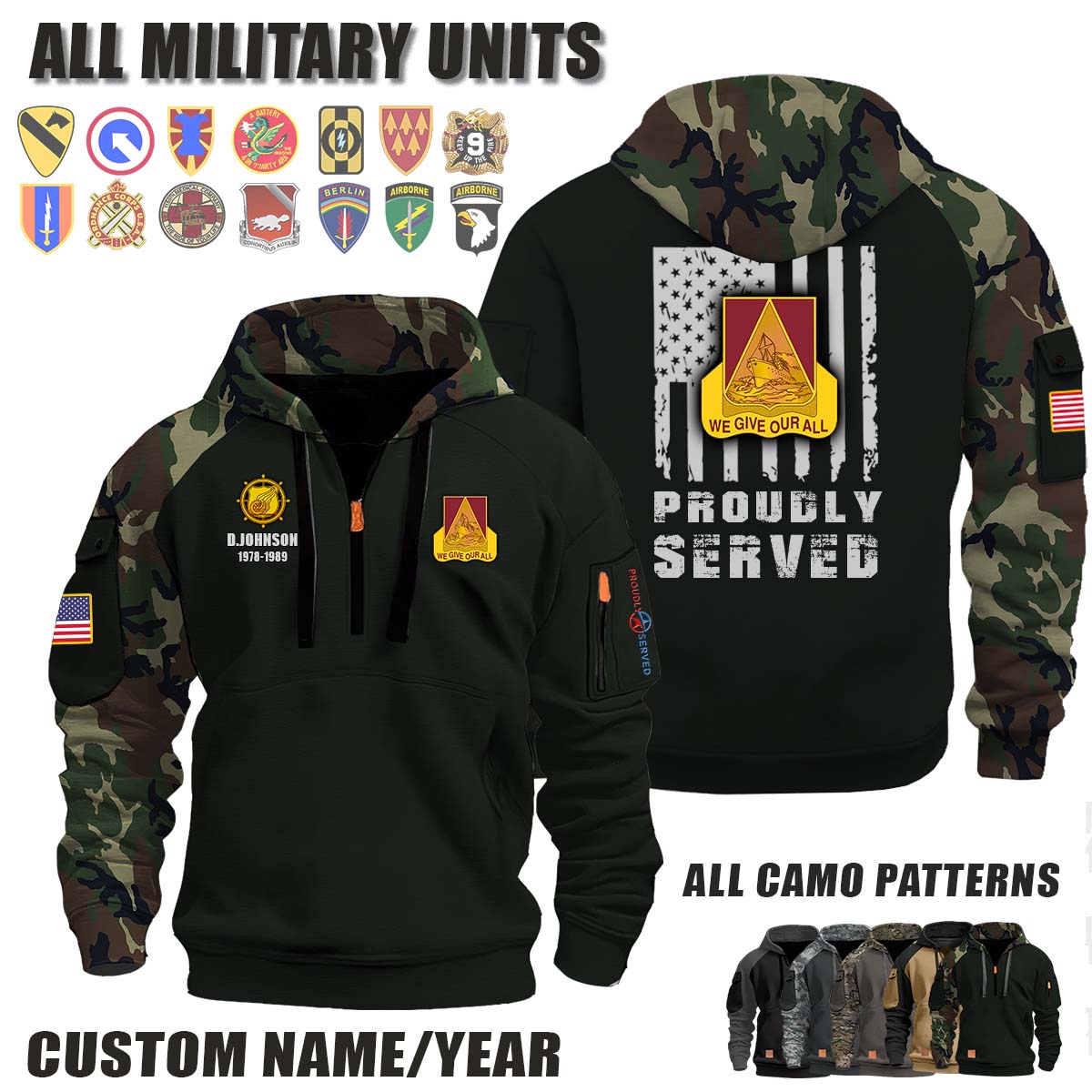 385th TRANS BN 385th Transportation Battalion_Camo Halfzip Hoodie