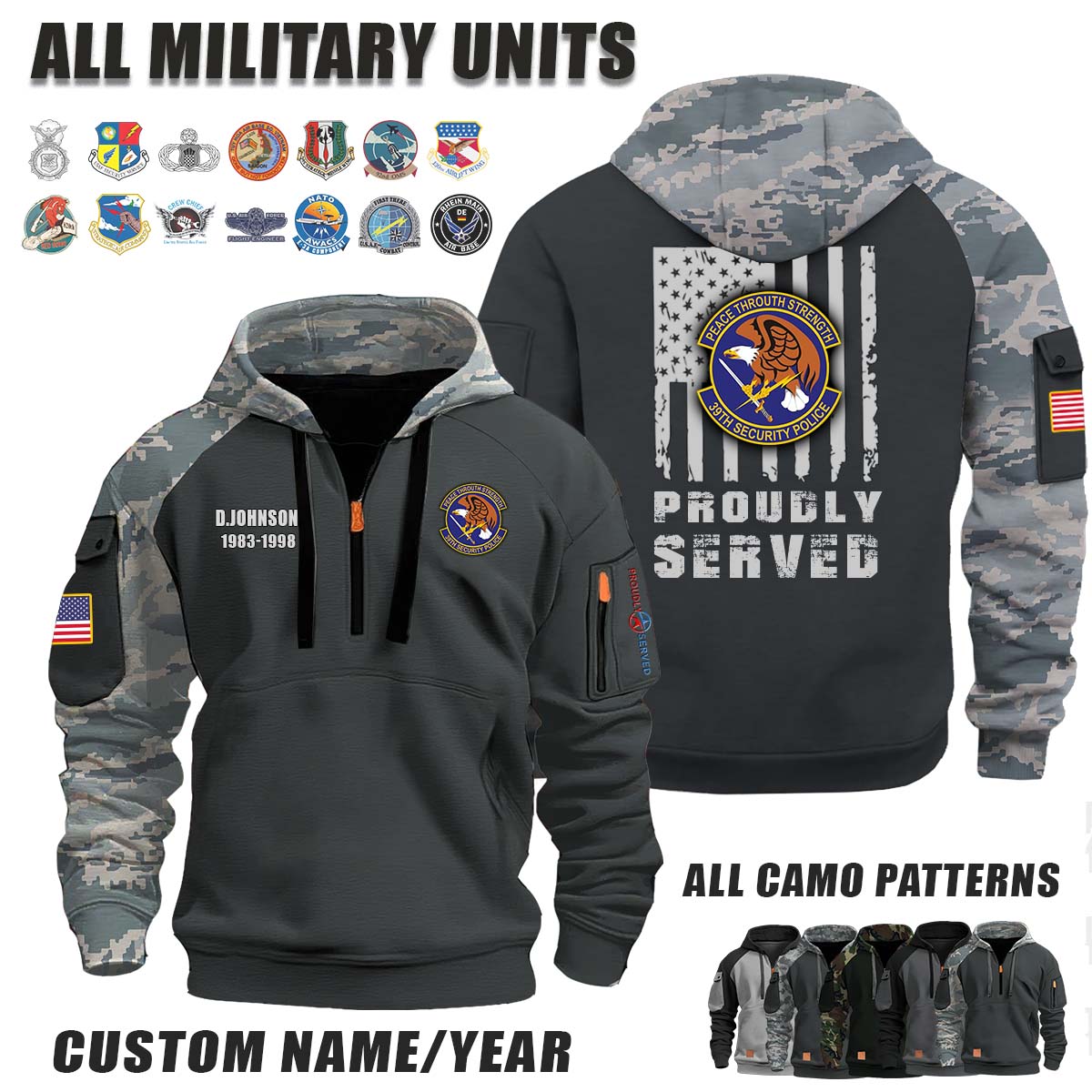 39th SPS Security Police Squadron_Camo Halfzip Hoodie