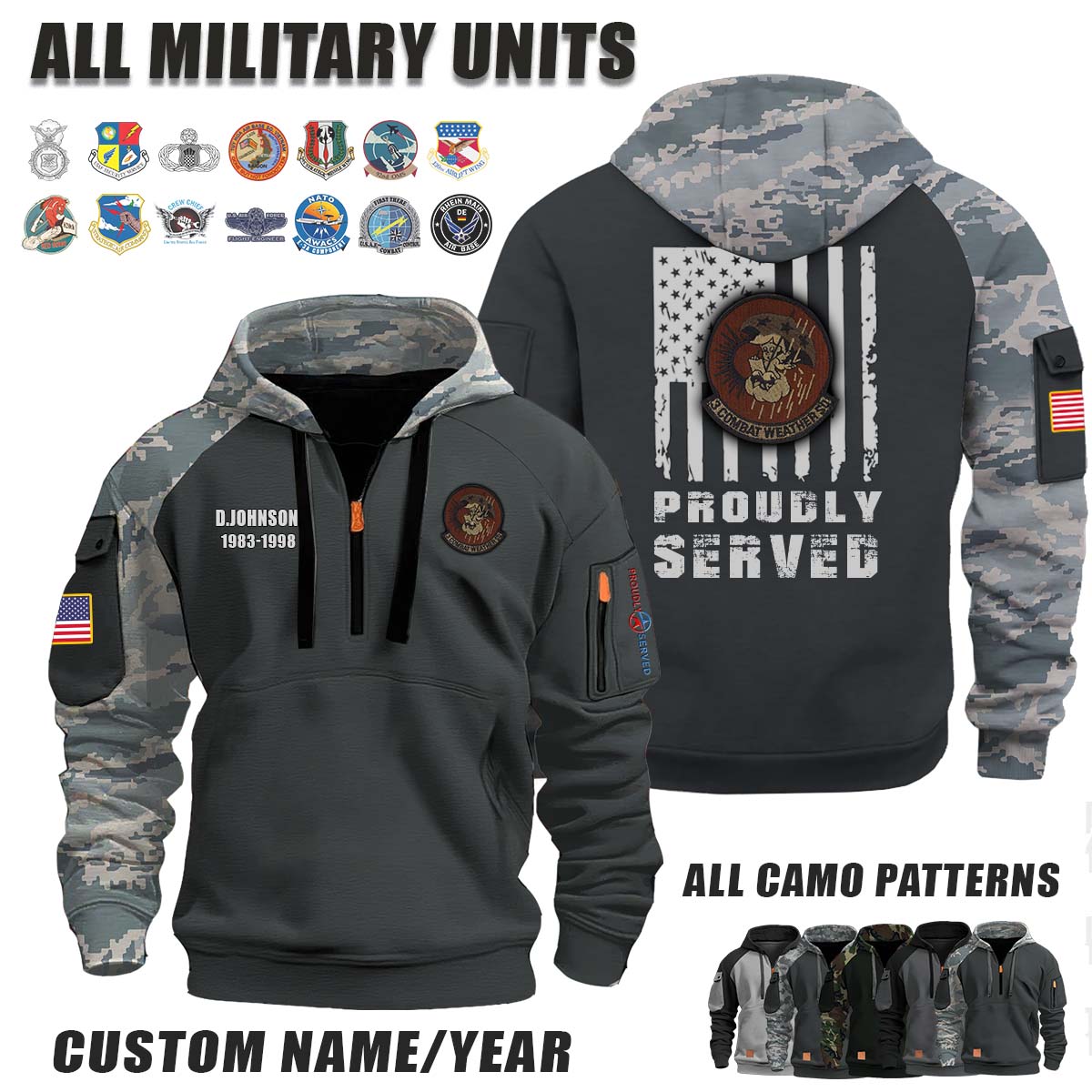 3d CWS Combat Weather Squadron_Camo Halfzip Hoodie