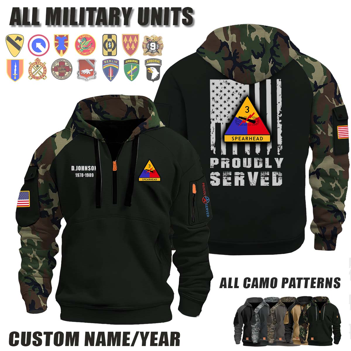 3rd AD 3rd Armored Division_Camo Halfzip Hoodie