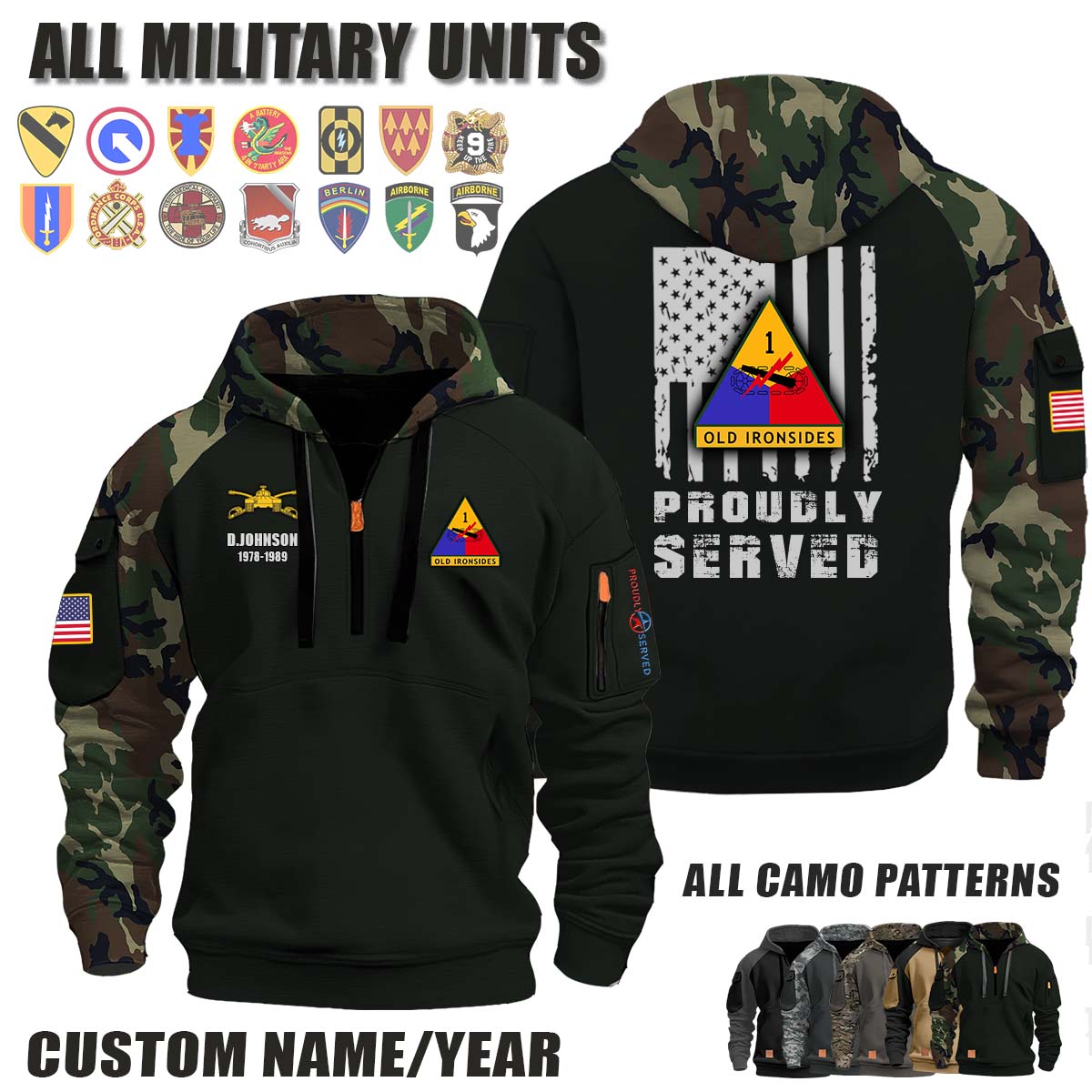 3rd BCT 3rd Brigade Combat Team, 1st Armored Division_Camo Halfzip Hoodie