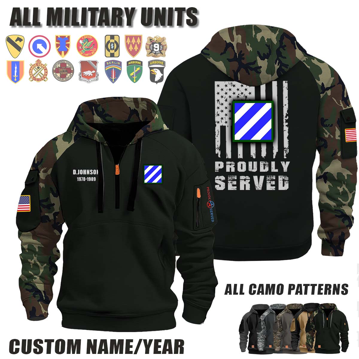 3rd ID 3rd Infantry Division_Camo Halfzip Hoodie