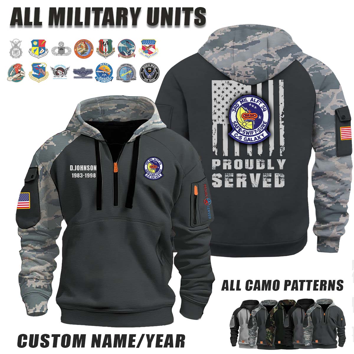 3rd MAS Military Airlift Squadron_Camo Halfzip Hoodie
